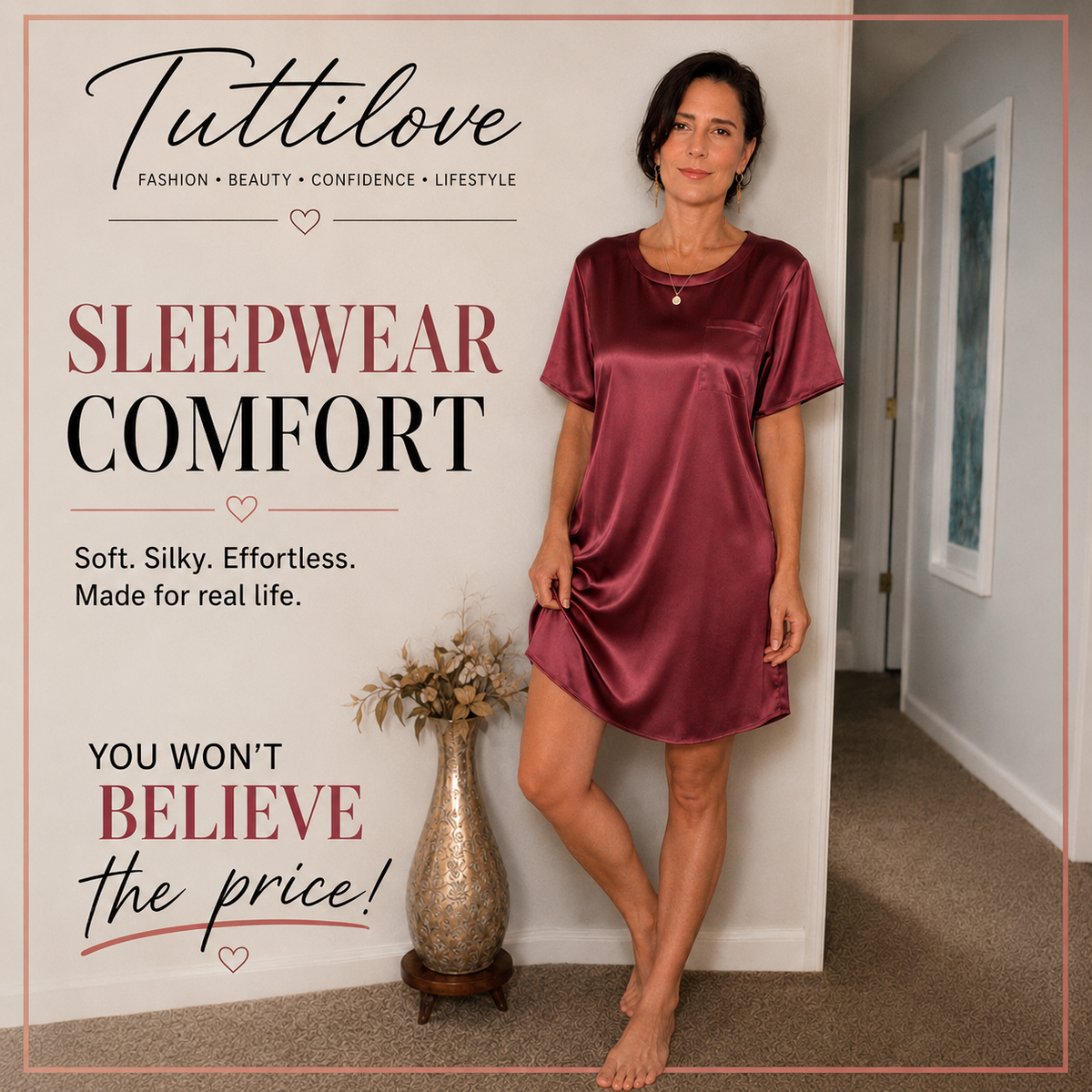 Luxury Wine Satin Sleepwear: Soft, Silky & Beautiful
