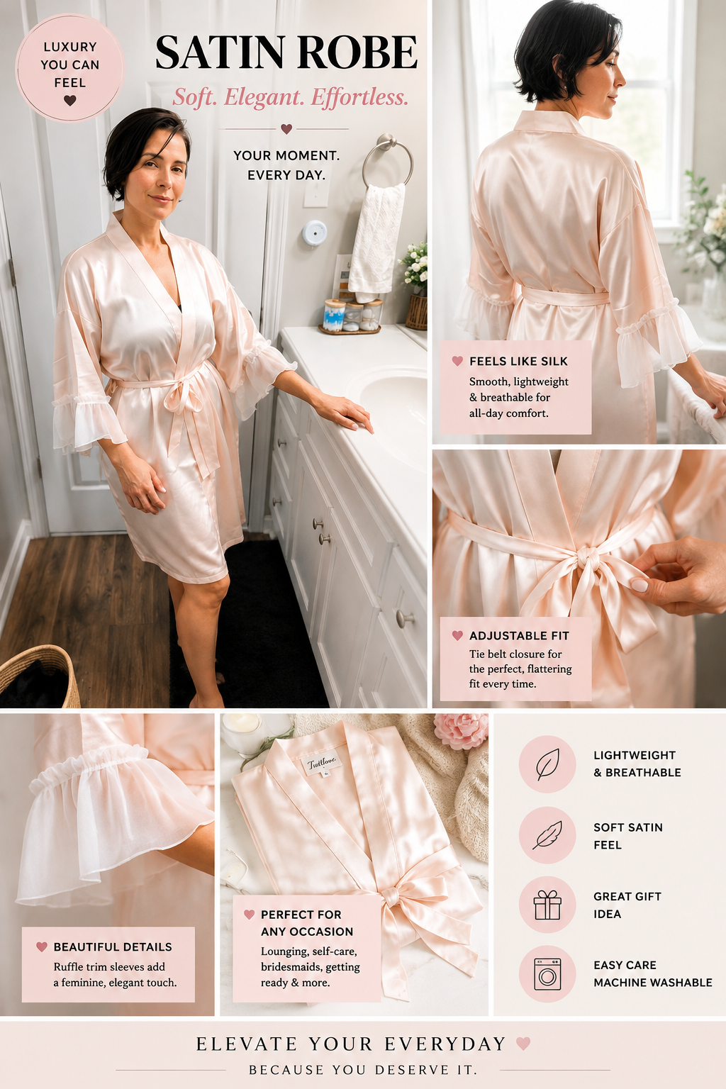 Soft Pink Satin Robe: Elegant, Feminine & Effortless