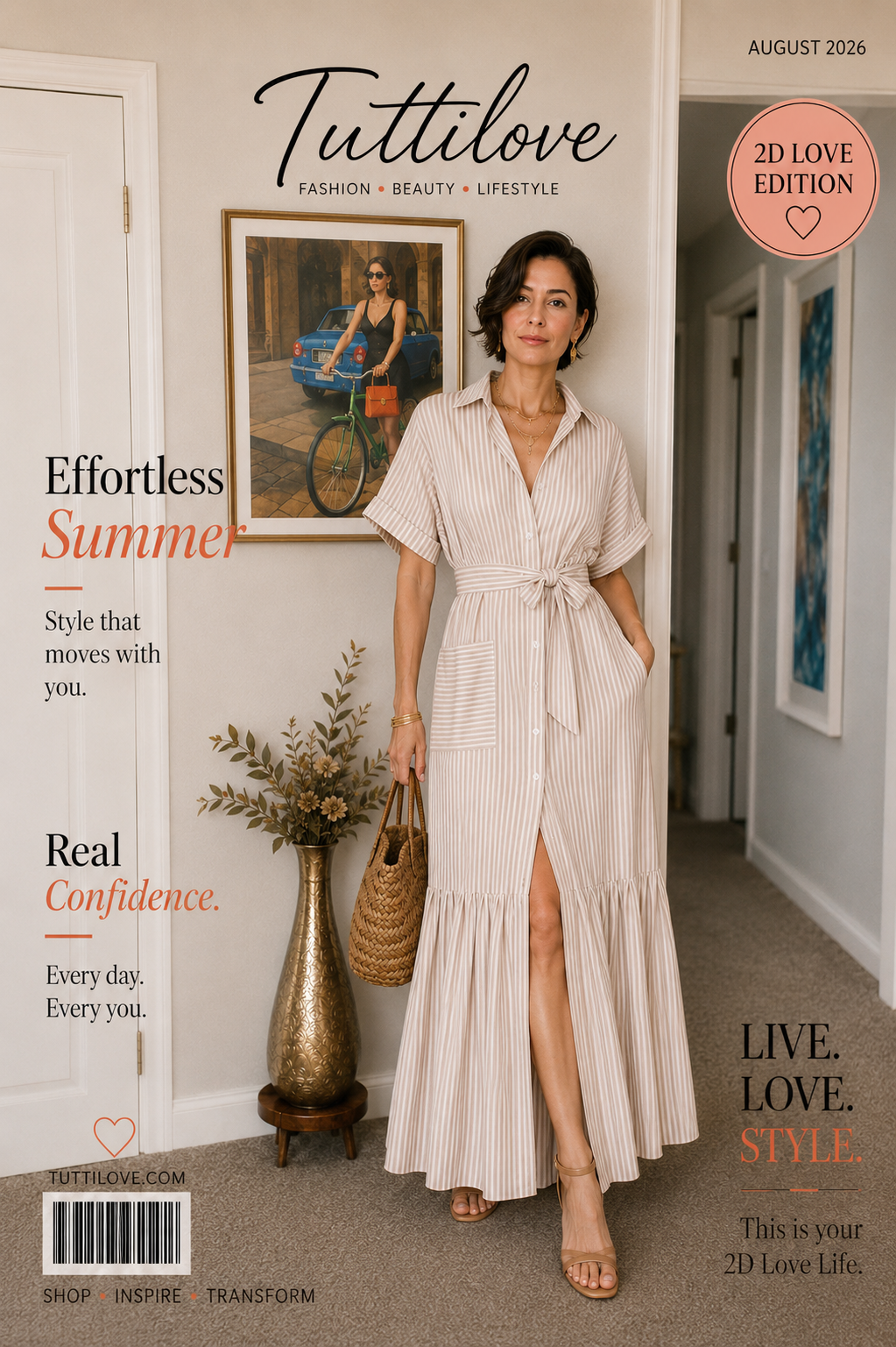 White & Beige Linen Dress