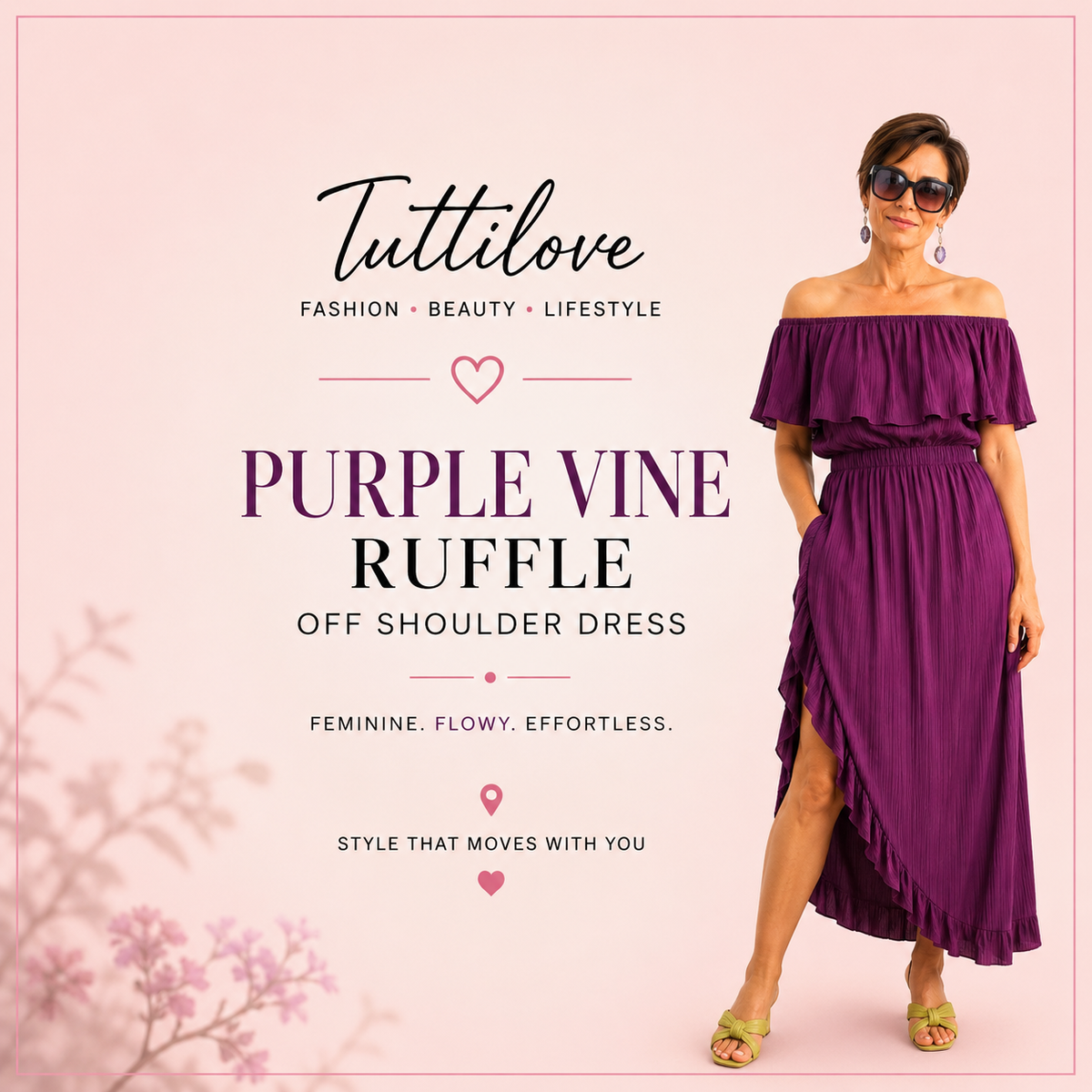 Ruffle Off-Shoulder Vine Collar Dress | Feminine & Flowy Style