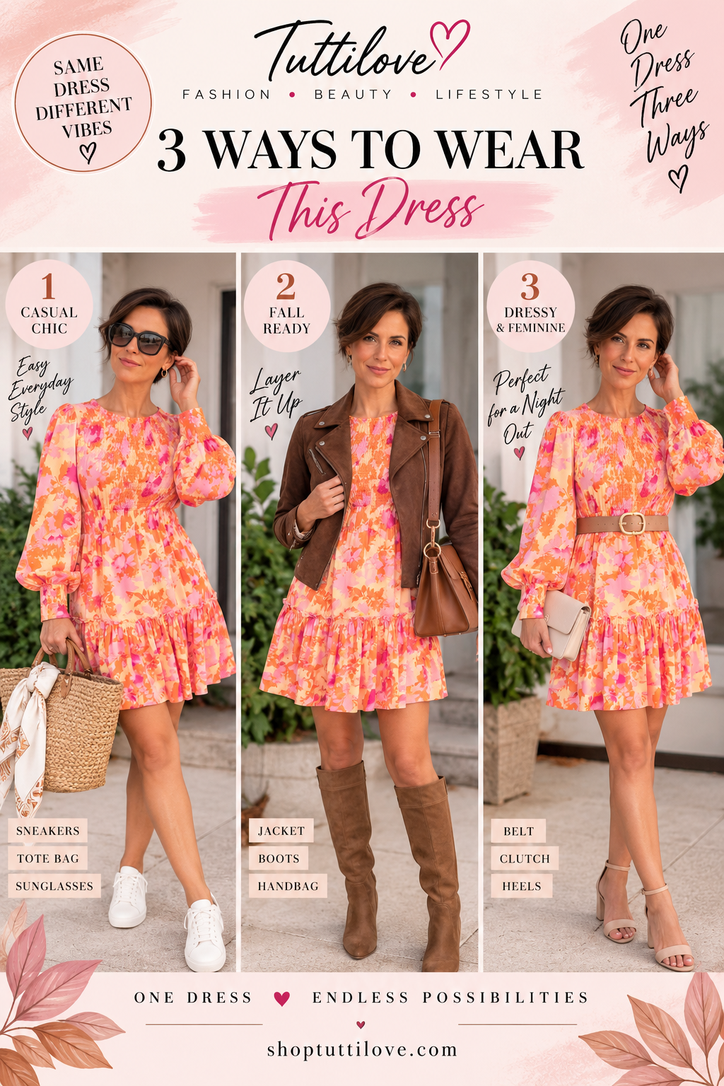 The Perfect Fall Floral Dress: How to Style an Orange Long-Sleeve Dress