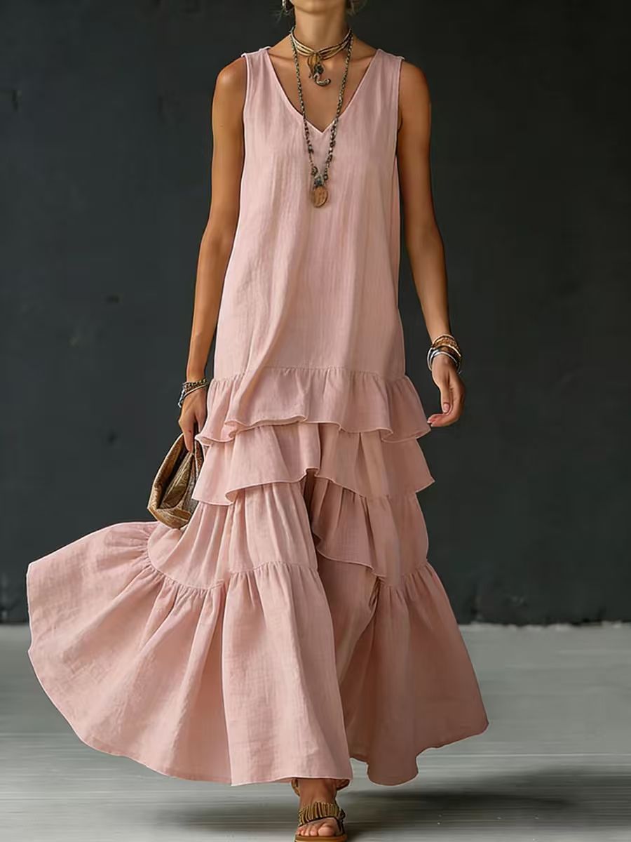 Women's Ice Silk Sleeveless Loose Maxi Dress – 6 Colors S–5XL