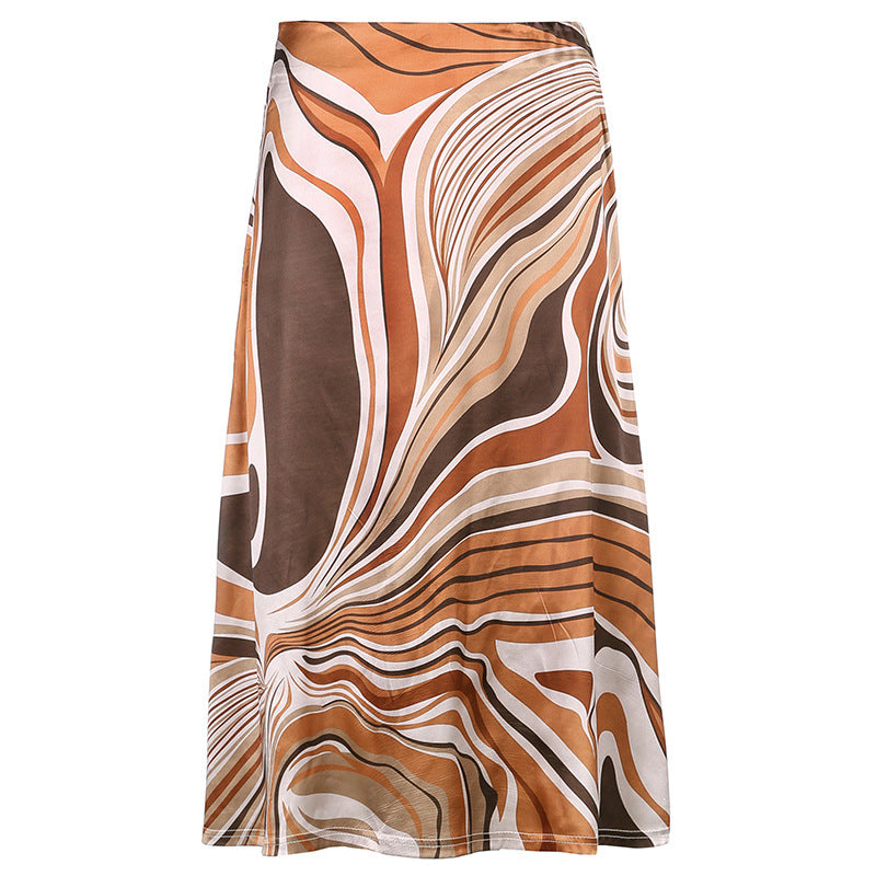 The Siena Abstract Satin Midi Skirt