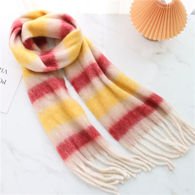 New Luxury Winter Soft Head Wraps Plaid Scarf Shawls Cashmere  Warm Cashmere Scarves Rainbow For Women