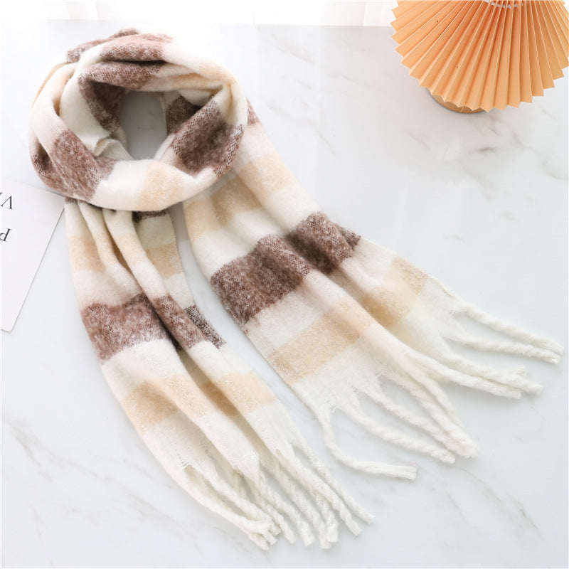 New Luxury Winter Soft Head Wraps Plaid Scarf Shawls Cashmere  Warm Cashmere Scarves Rainbow For Women