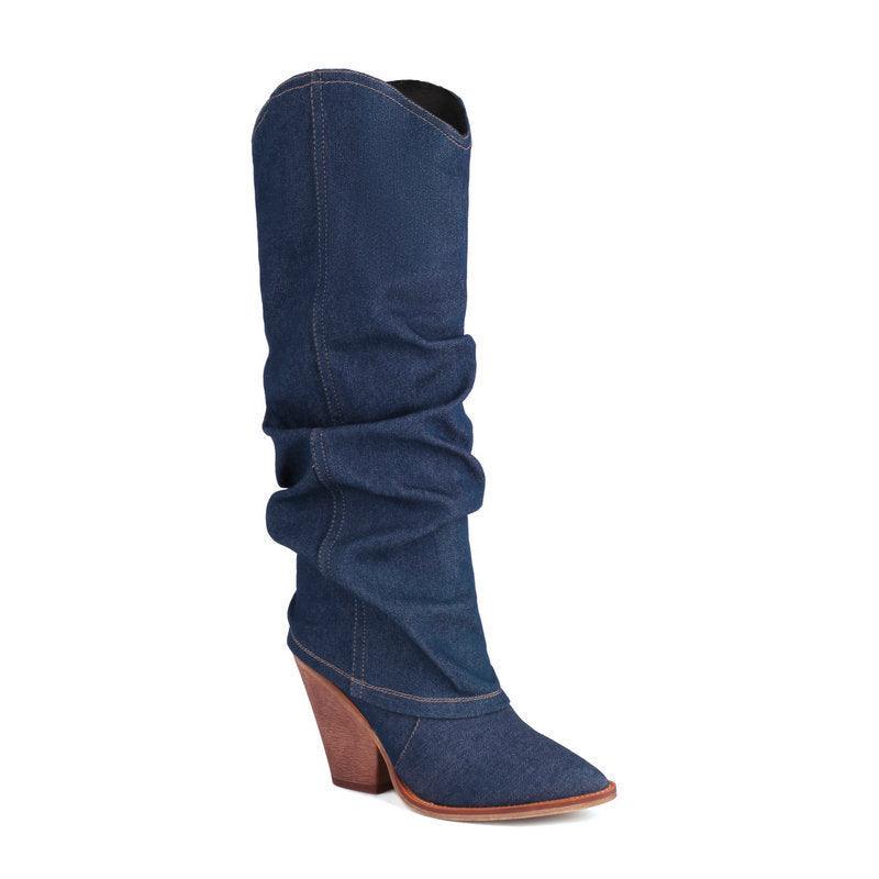 Denim Cowboy Slouch Boots | Stylish Knee-High Cowboy Boots for Cowgirls