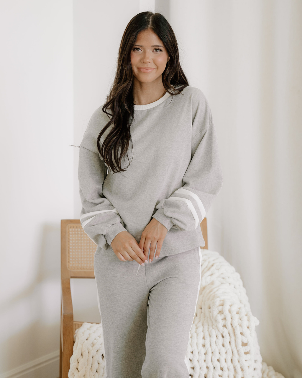 Elena Set – The Feminine Energy Collection. Long Sleeve Pullover and Pants Set - Gray
