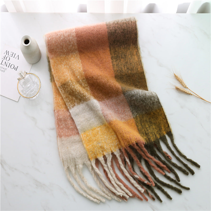 New Luxury Winter Soft Head Wraps Plaid Scarf Shawls Cashmere  Warm Cashmere Scarves Rainbow For Women