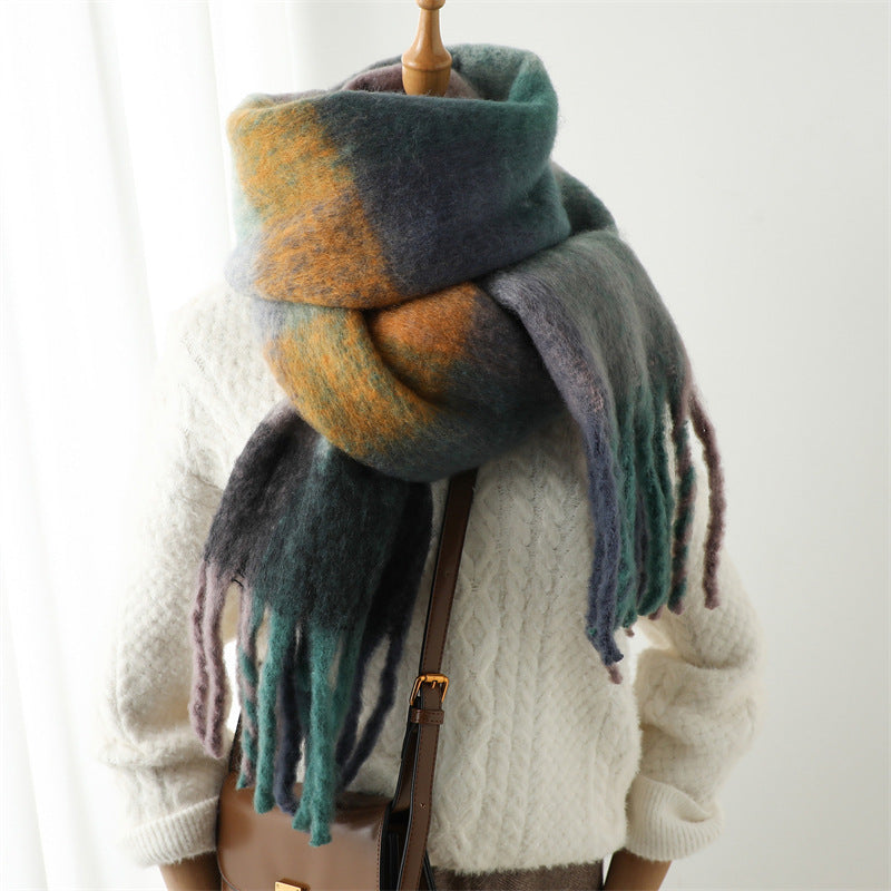 New Luxury Winter Soft Head Wraps Plaid Scarf Shawls Cashmere  Warm Cashmere Scarves Rainbow For Women