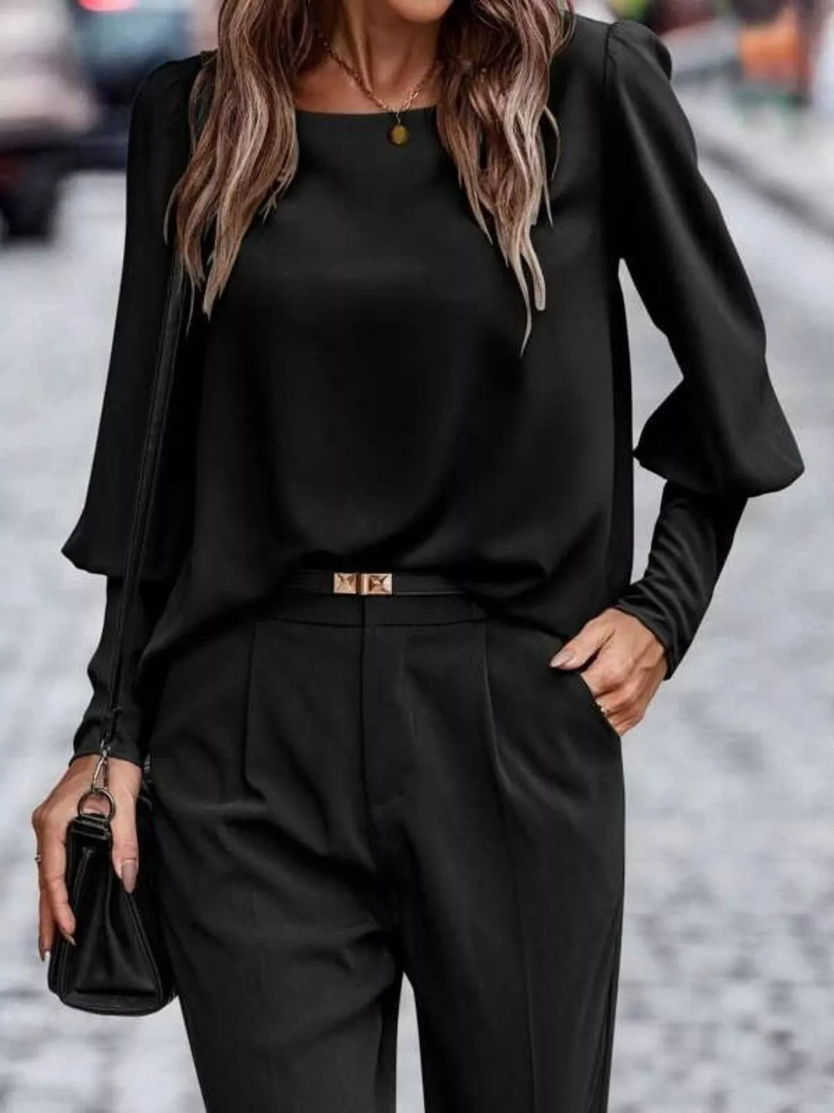 The Camalia Lee Lantern-Sleeve Blouse