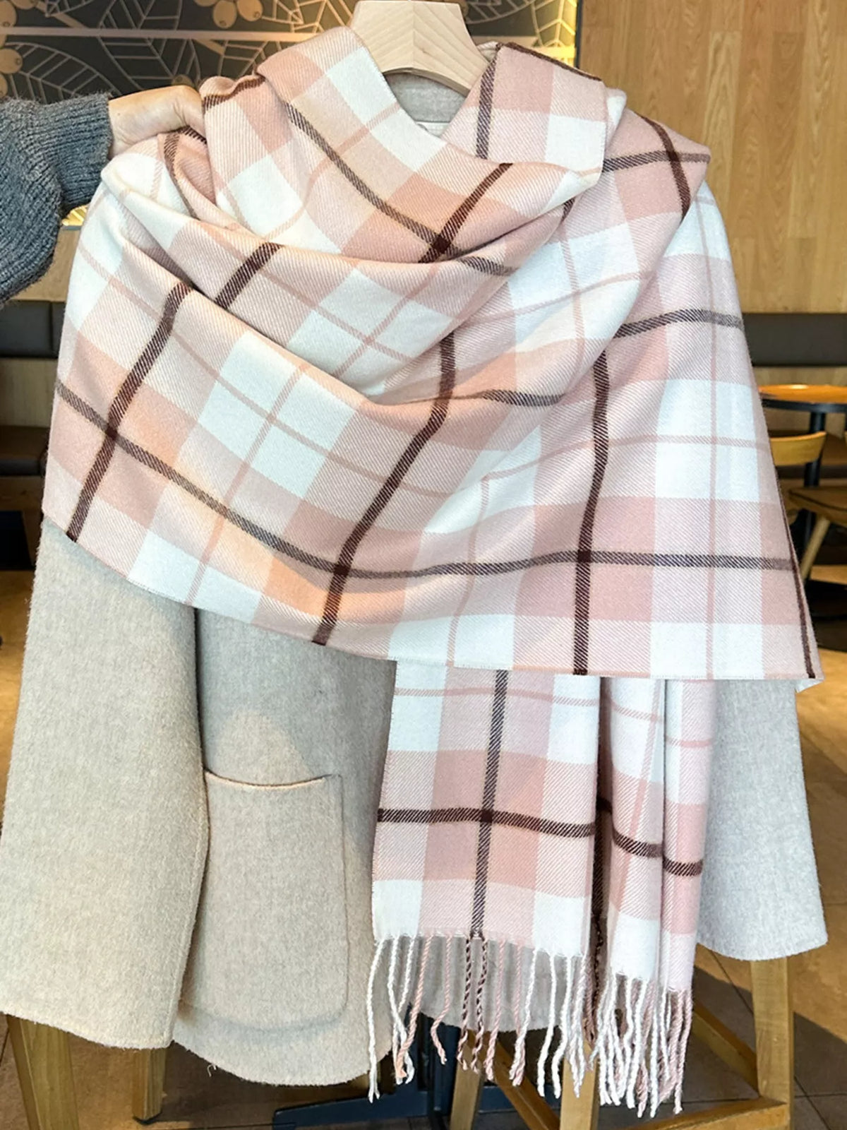 The Aspen Plaid Fringe Scarf.