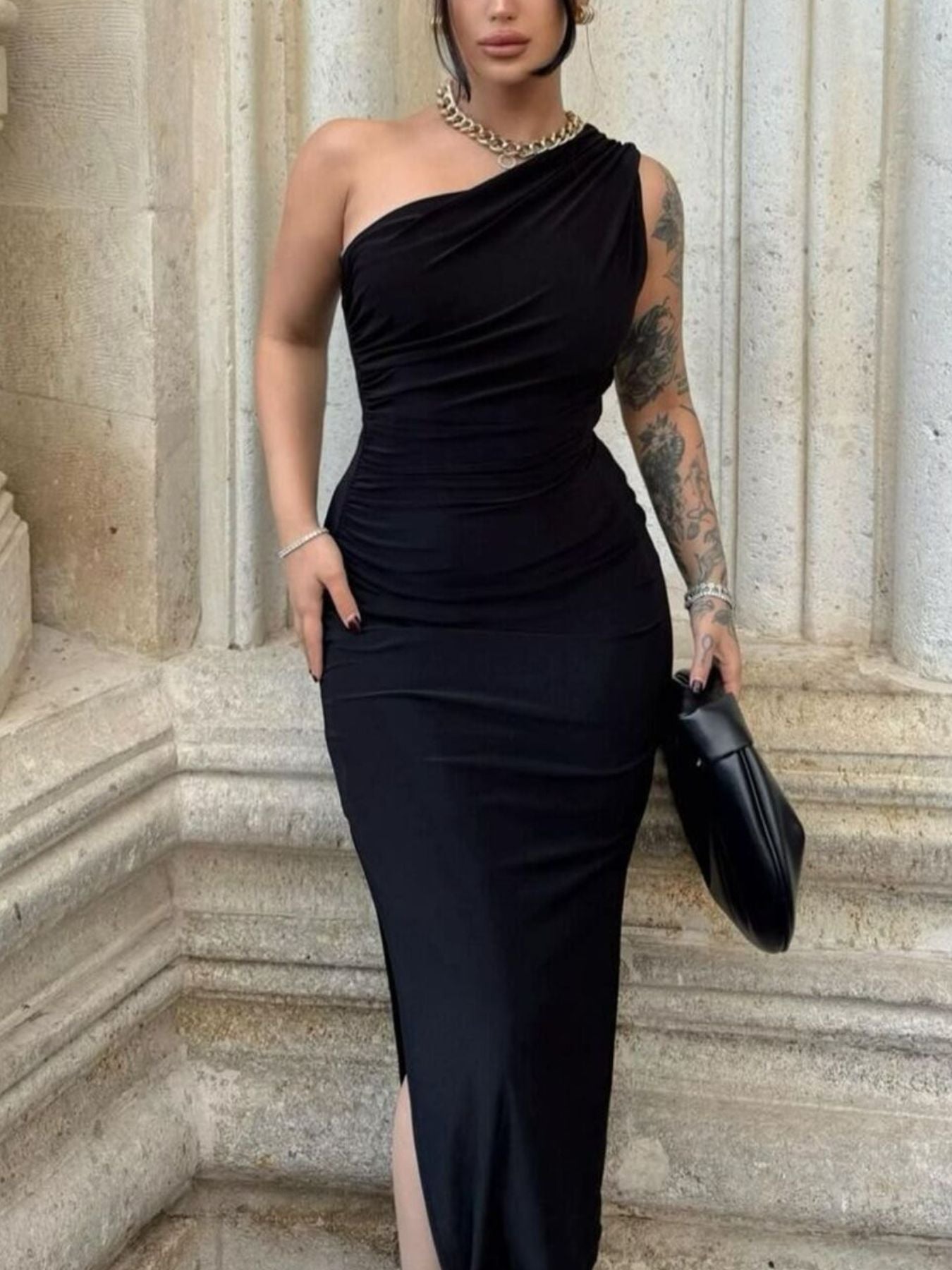 One-Shoulder Rosé Bloom Dress