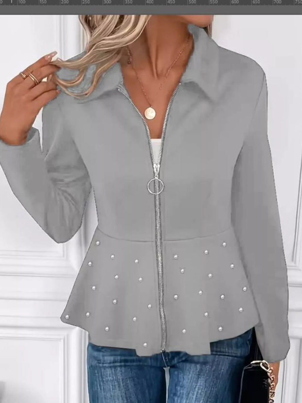 The Noelle Pearl-Embellished Peplum Jacket