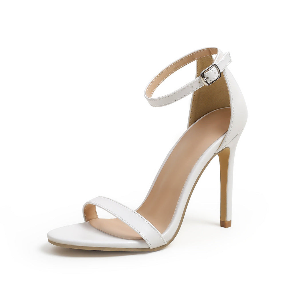 European And American Large Size Black Square Toe Shoes Stiletto Heel Pumps Strap Sandals
