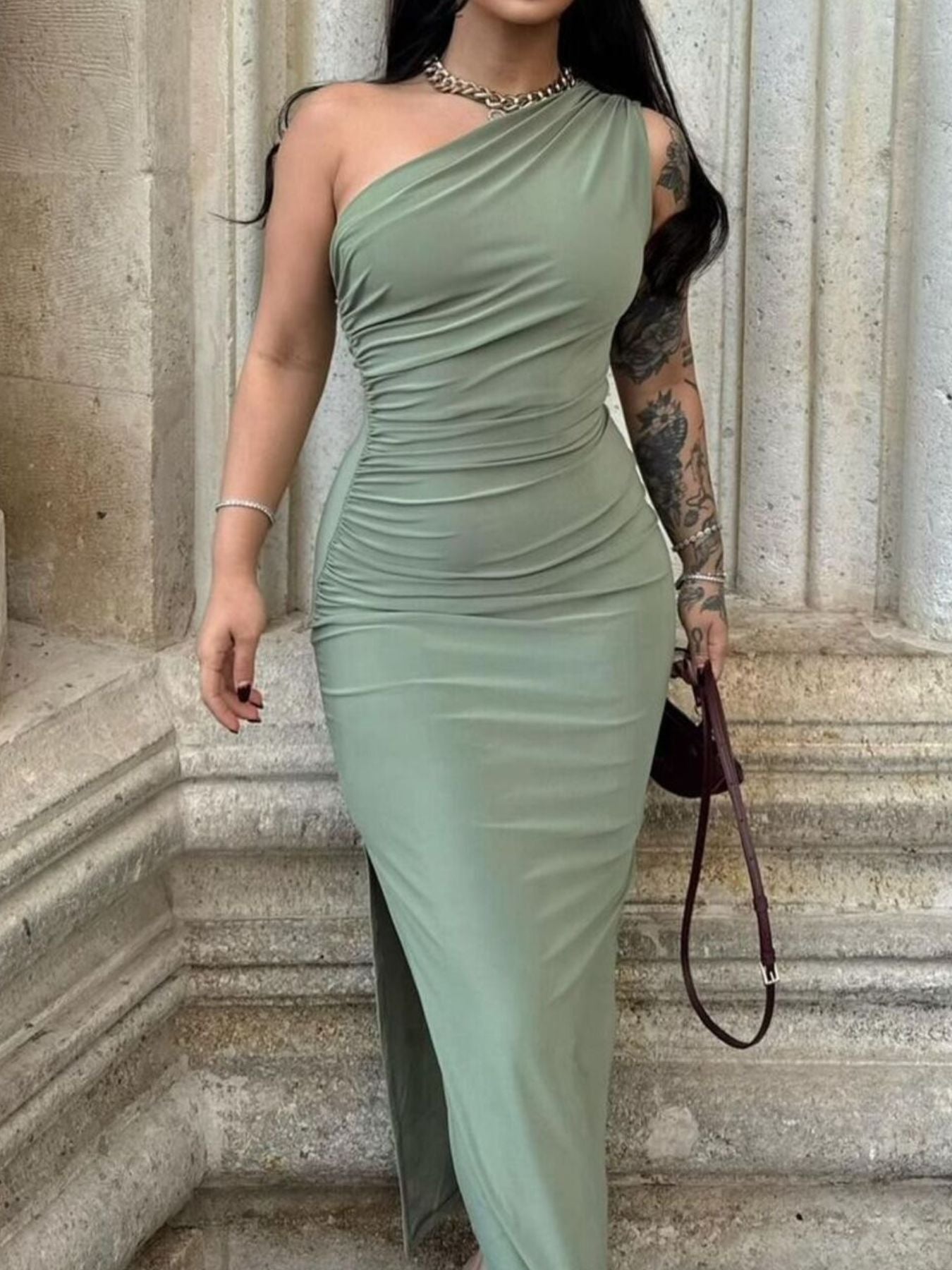 One-Shoulder Rosé Bloom Dress