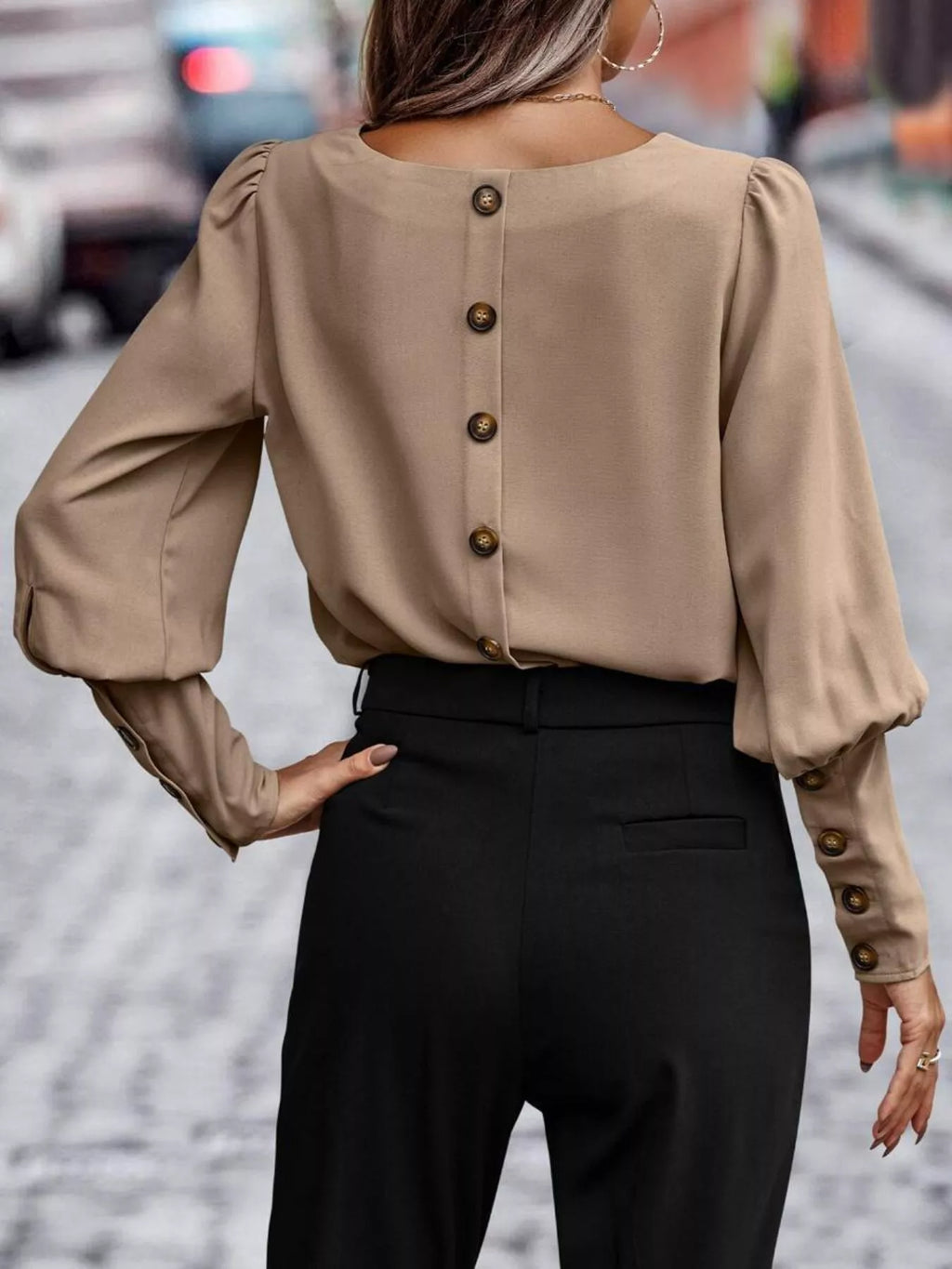 The Camalia Lee Lantern-Sleeve Blouse