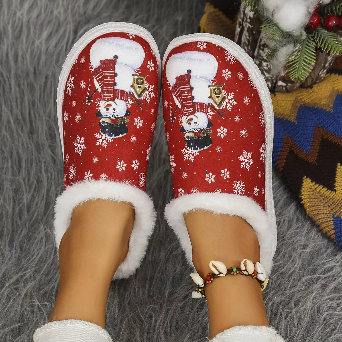 The Holly Snowman Holiday Slippers