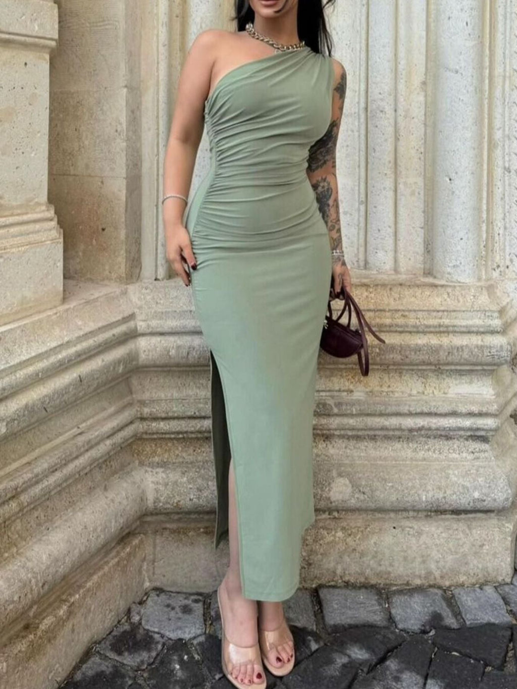 One-Shoulder Rosé Bloom Dress