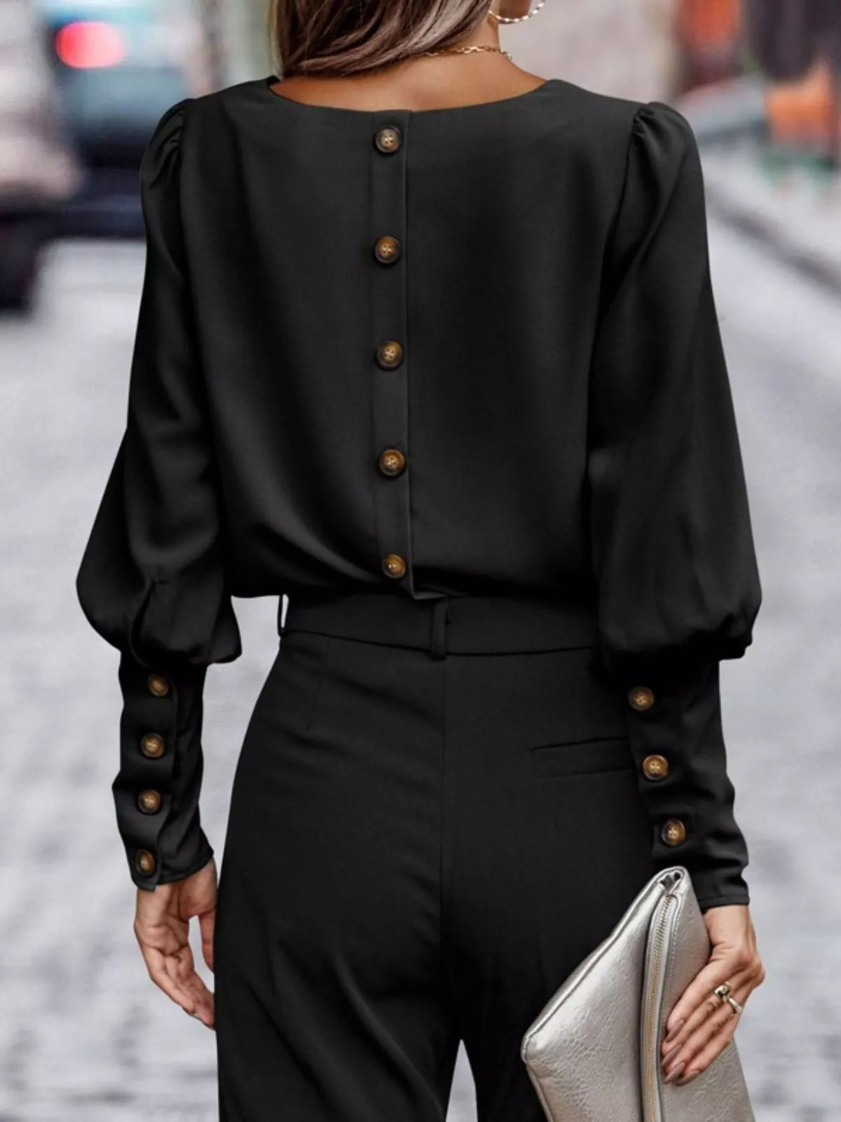 The Camalia Lee Lantern-Sleeve Blouse