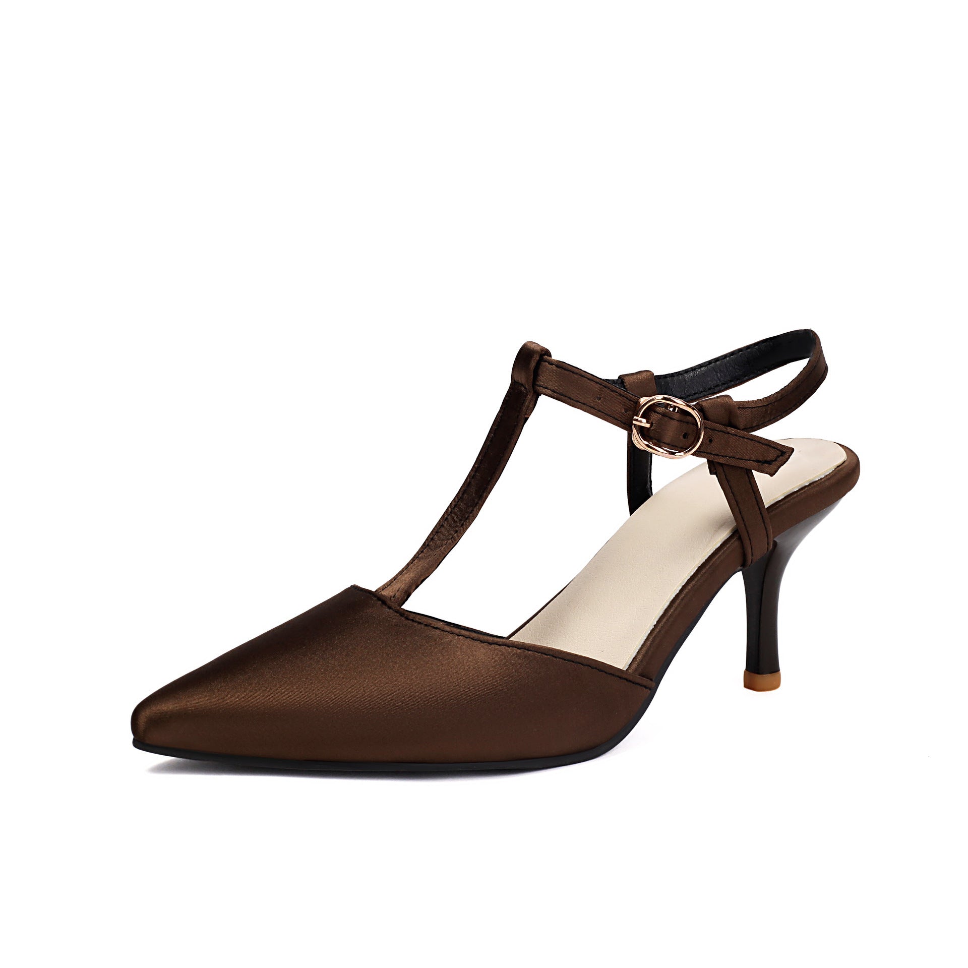 Spring And Summer European And American Pointed High Heels Four-season Shoes T-strap Toe
