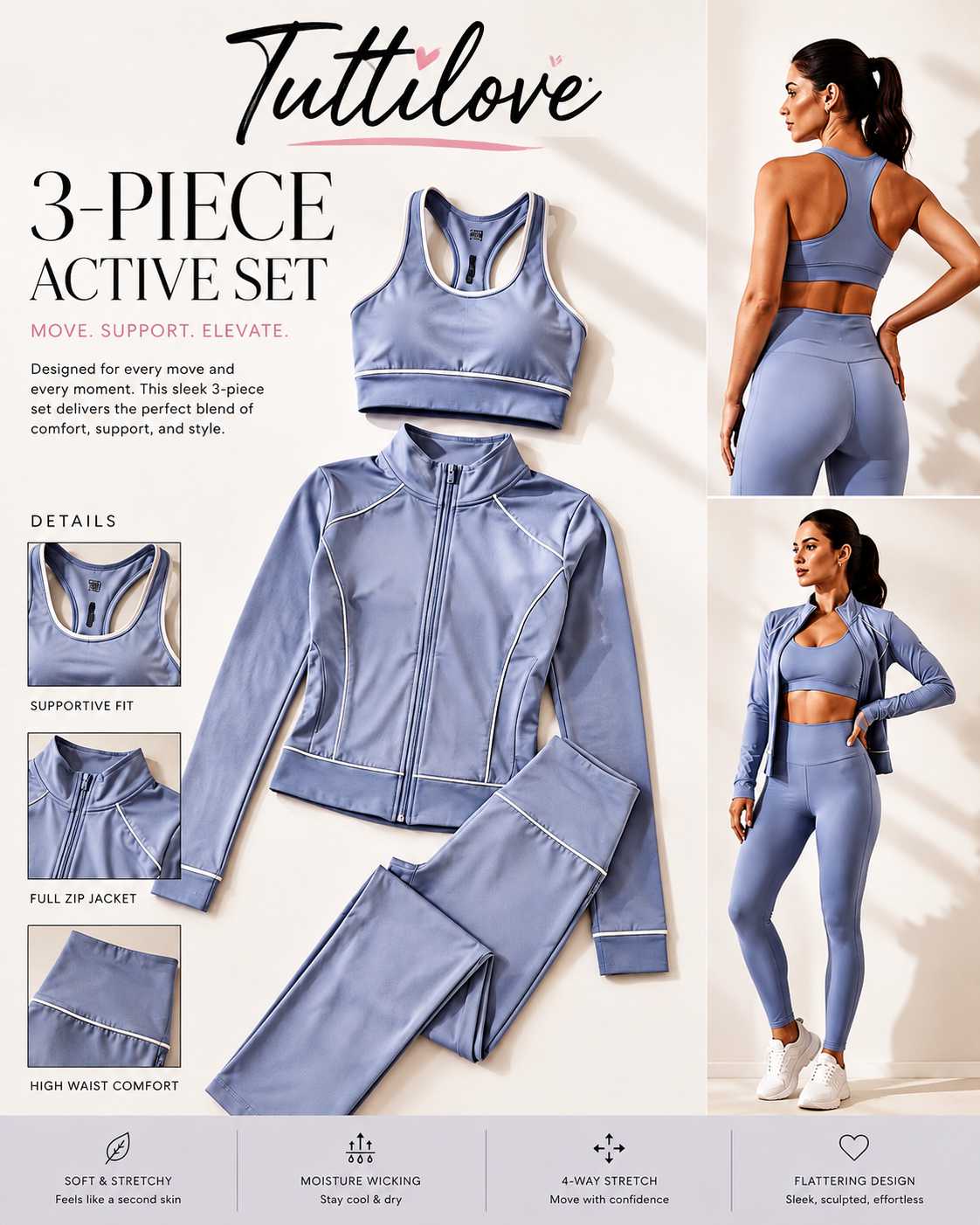 3-Piece Activewear Set – Leggings, Sports Bra & Jacket