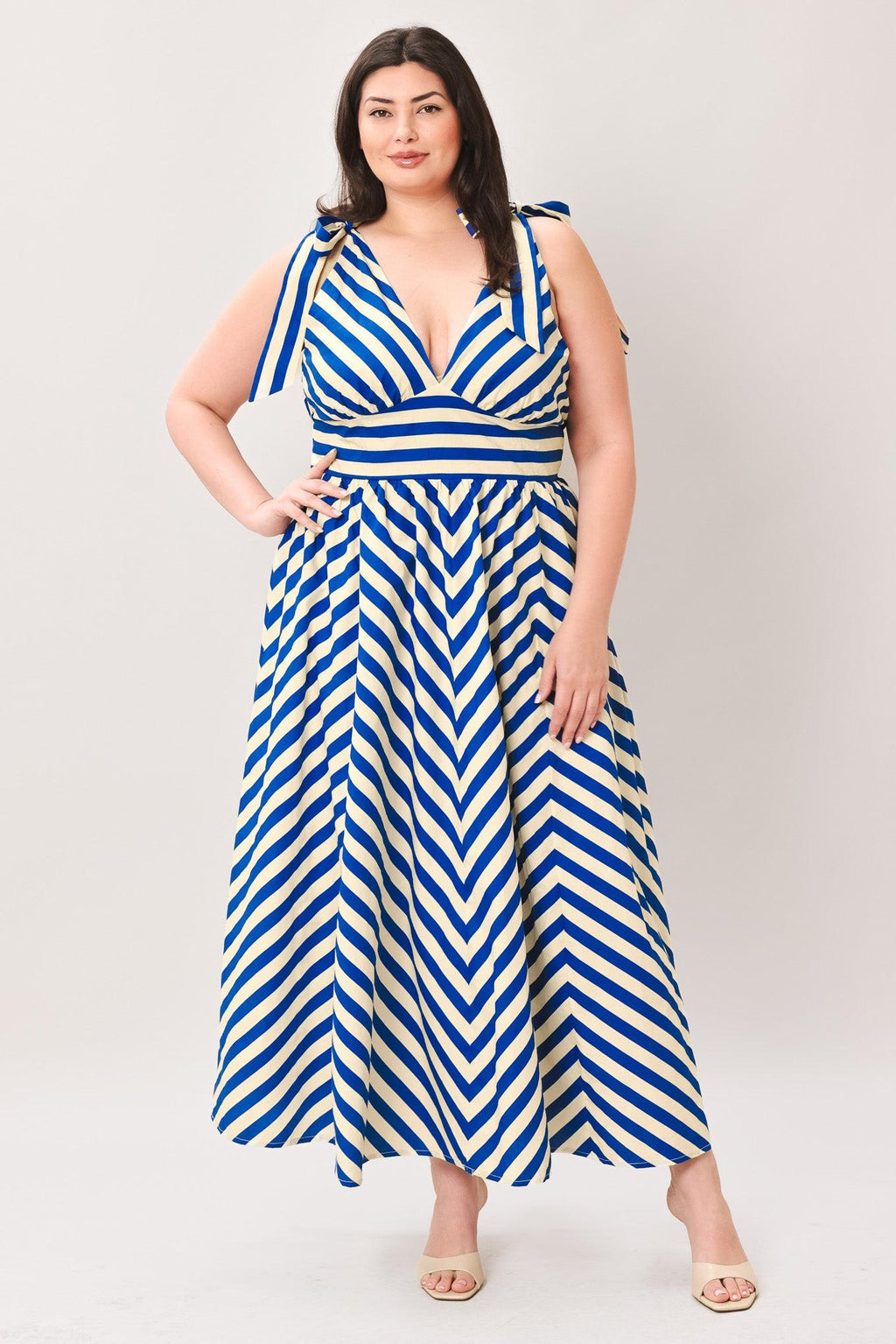 🔥BLUE VOYAGE STRIPE WOVEN MIDI DRESS