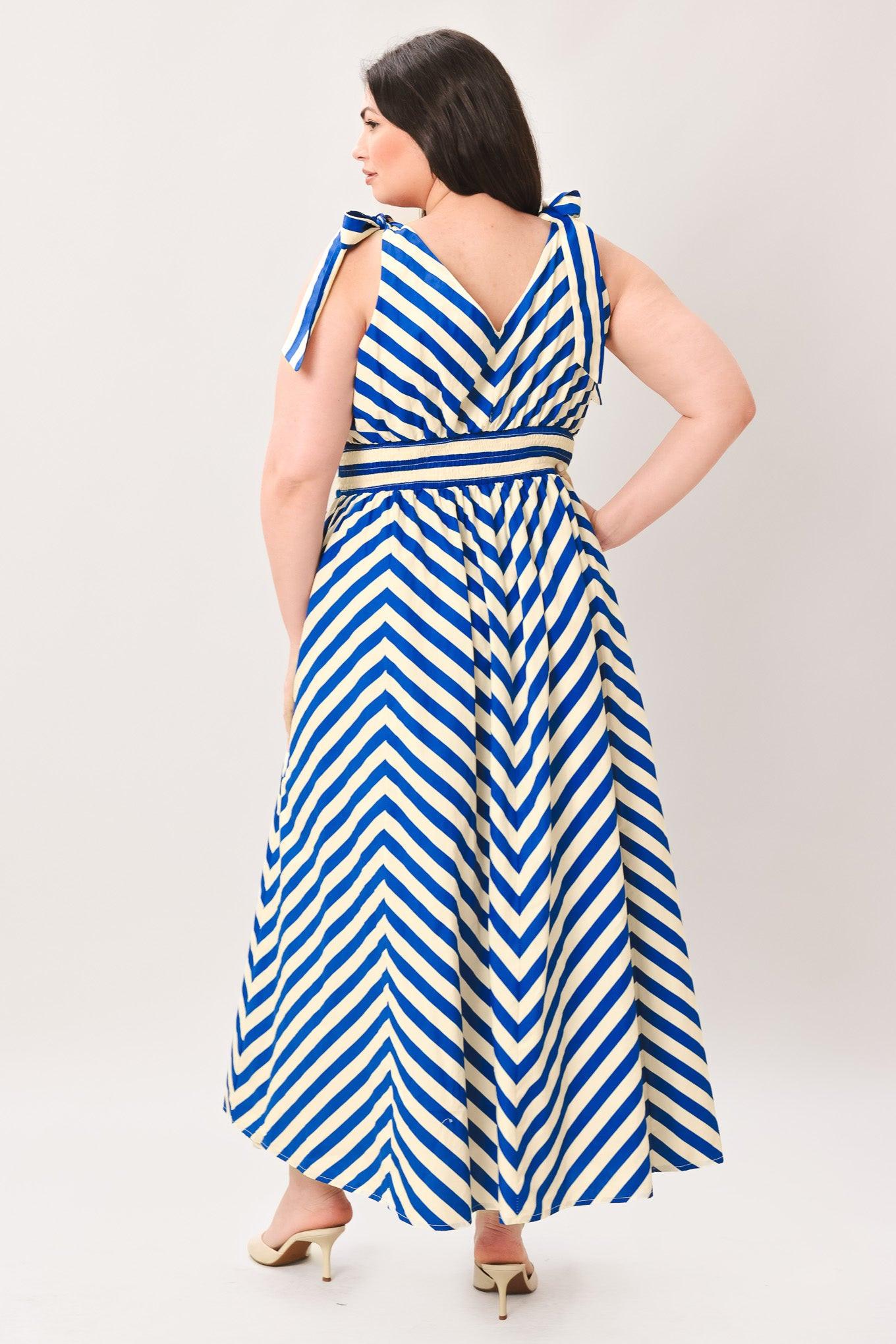 🔥BLUE VOYAGE STRIPE WOVEN MIDI DRESS