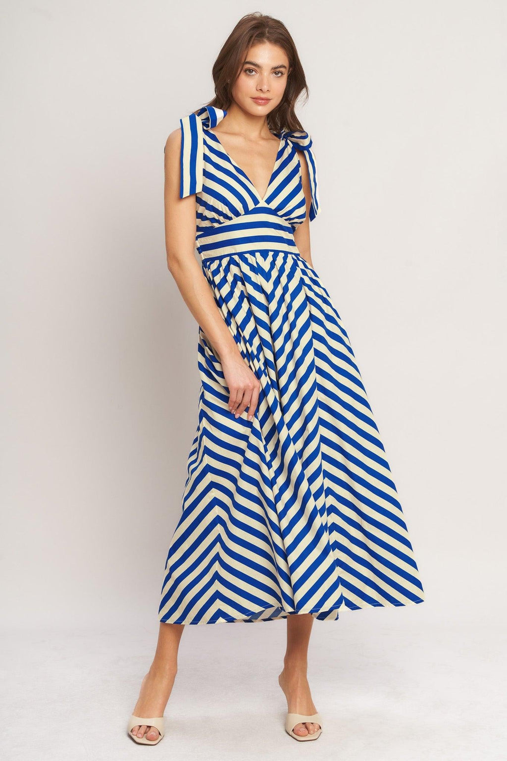🔥BLUE VOYAGE STRIPE WOVEN MIDI DRESS
