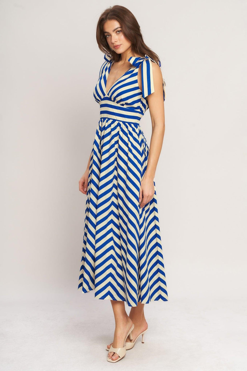 🔥BLUE VOYAGE STRIPE WOVEN MIDI DRESS