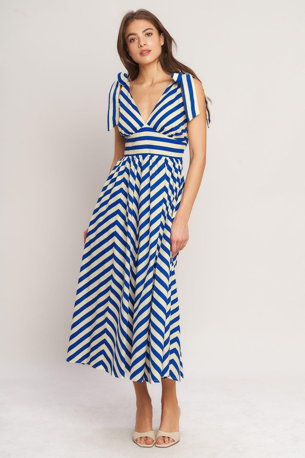 🔥BLUE VOYAGE STRIPE WOVEN MIDI DRESS