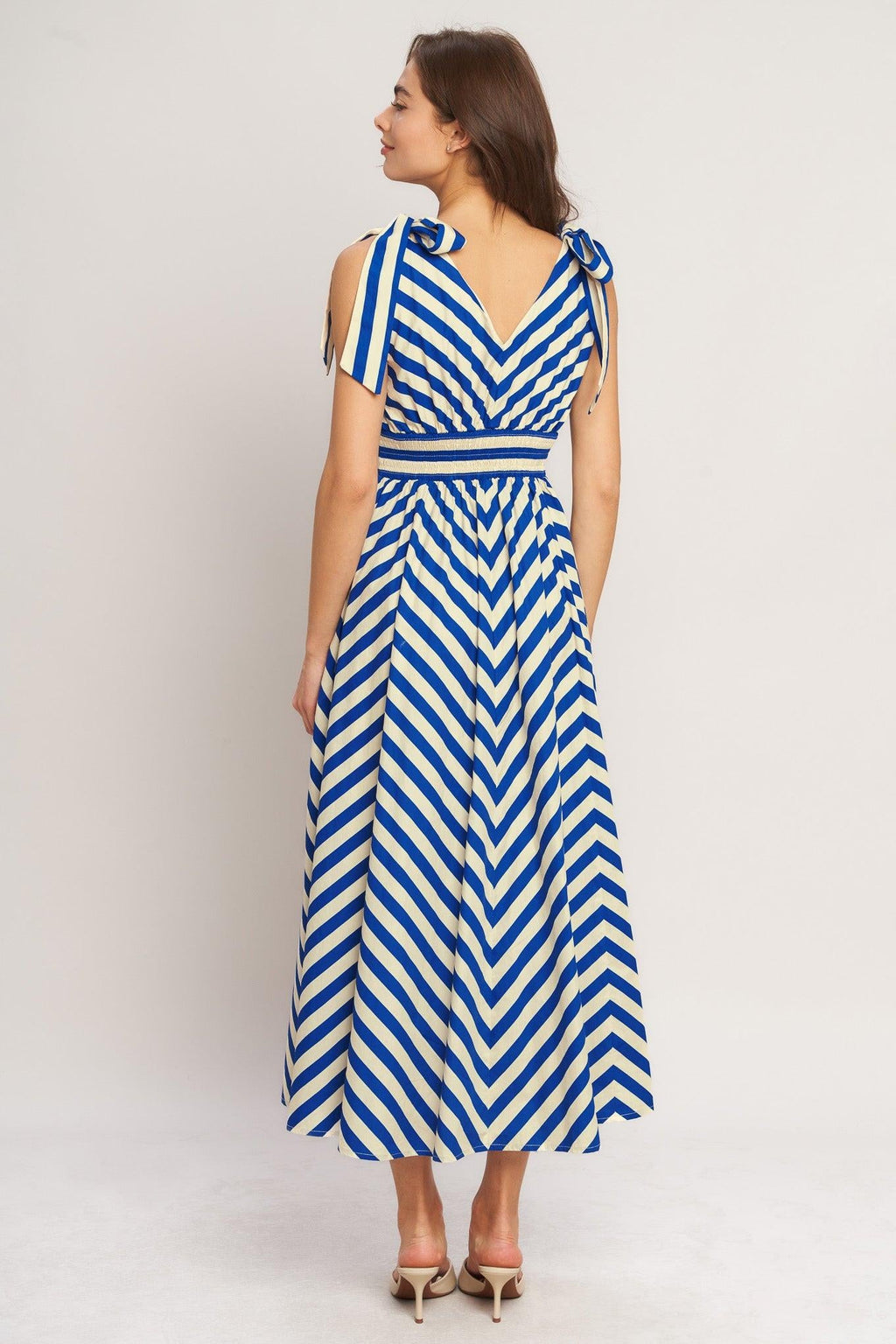 🔥BLUE VOYAGE STRIPE WOVEN MIDI DRESS