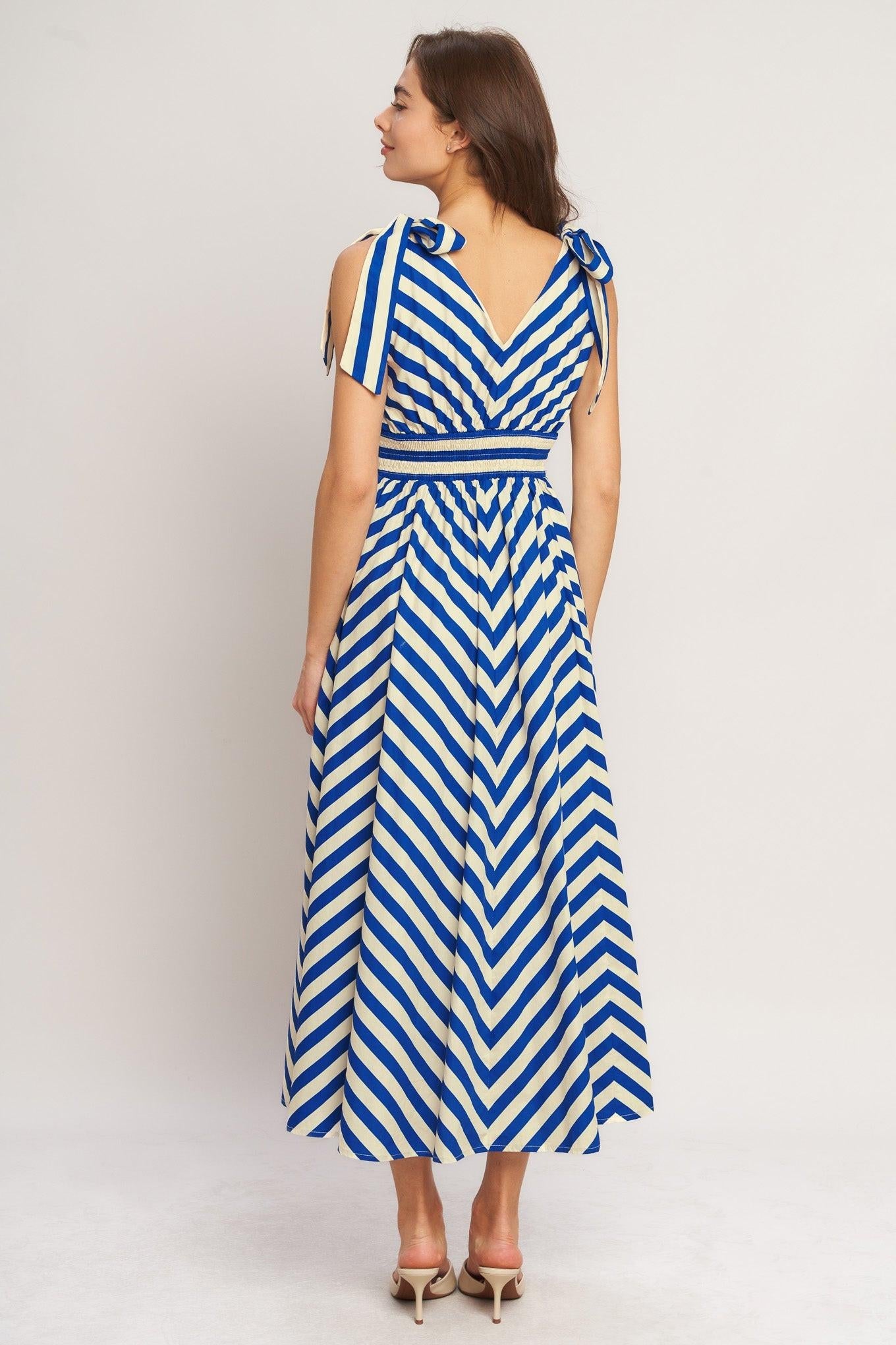 🔥BLUE VOYAGE STRIPE WOVEN MIDI DRESS
