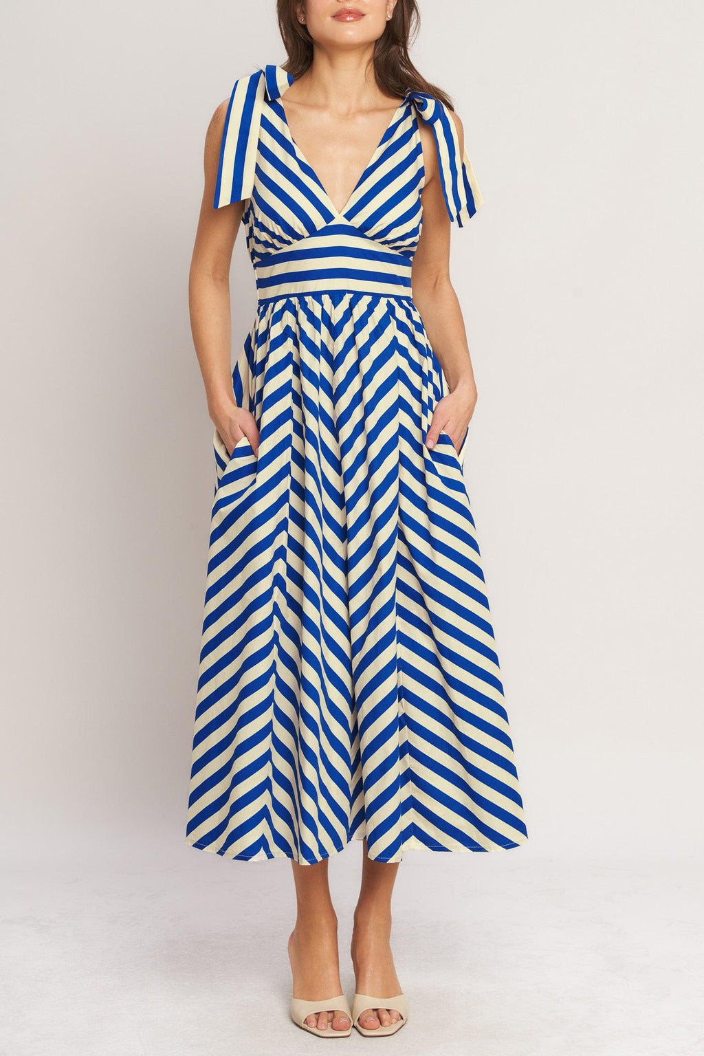 🔥BLUE VOYAGE STRIPE WOVEN MIDI DRESS