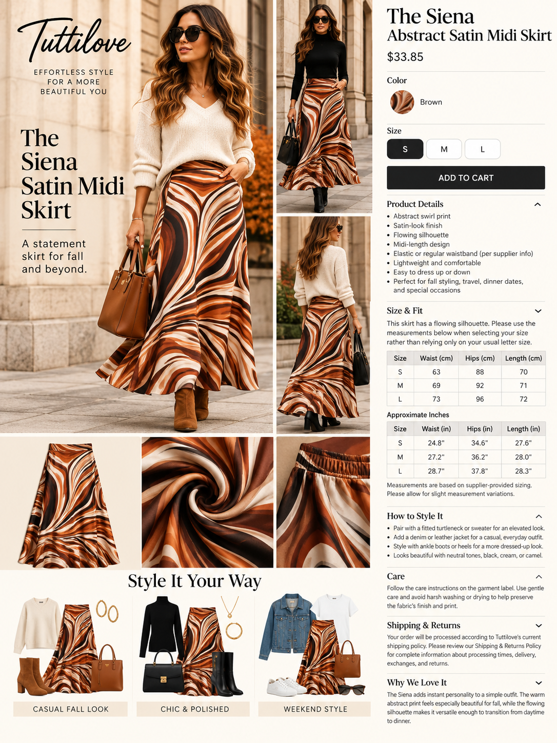 The Siena Abstract Satin Midi Skirt