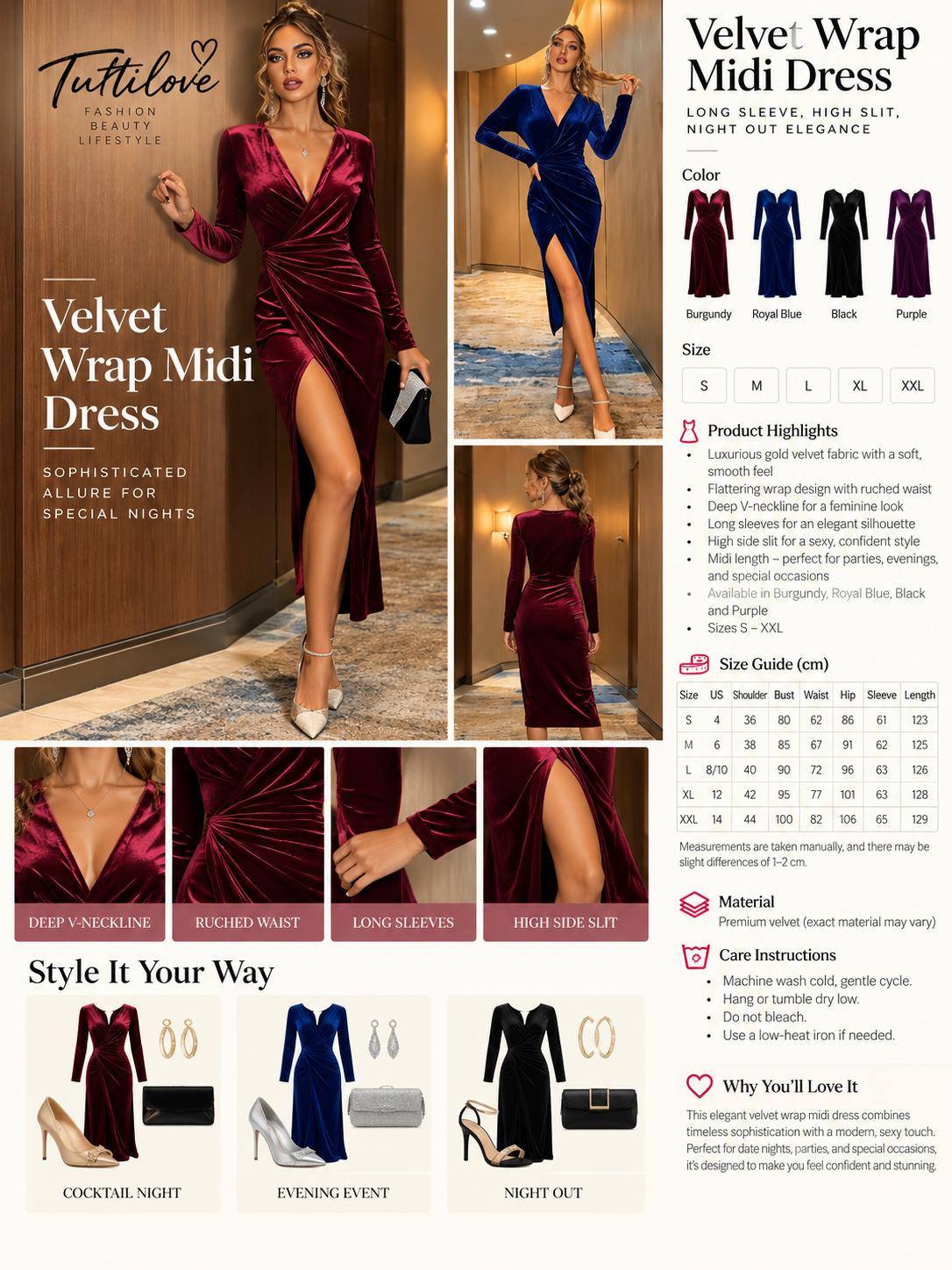 Velvet Wrap Midi Dress
