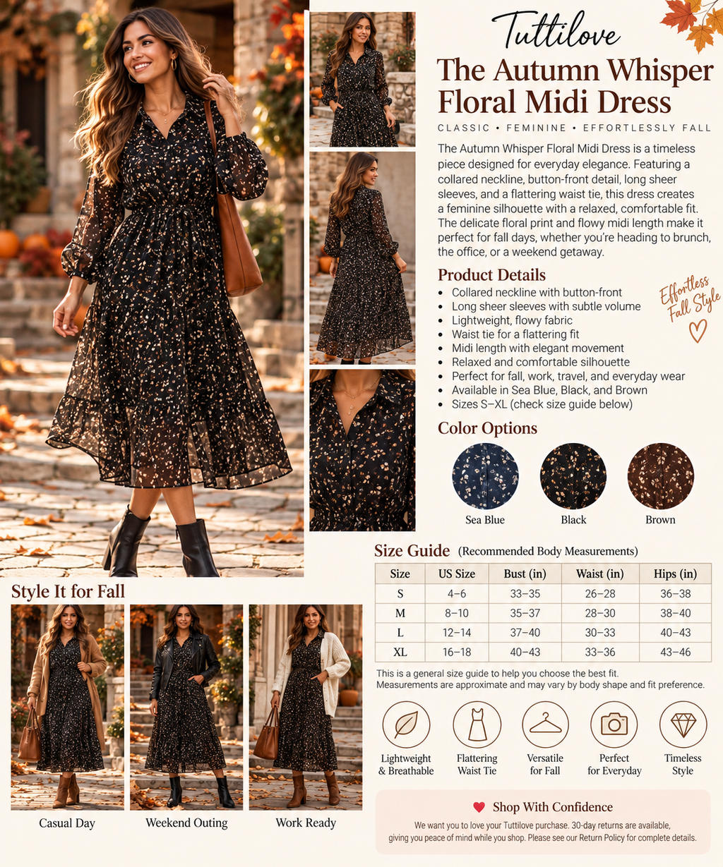 The Autumn Whisper Floral Midi Dress