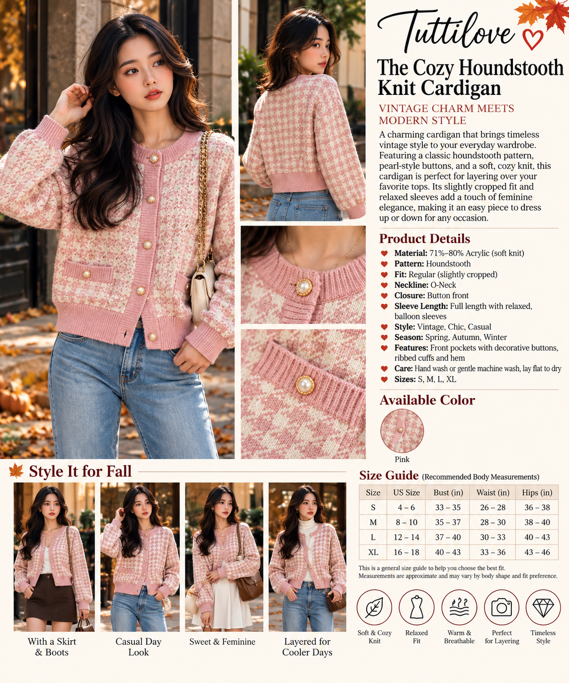 The Cozy Houndstooth Knit Cardigan
