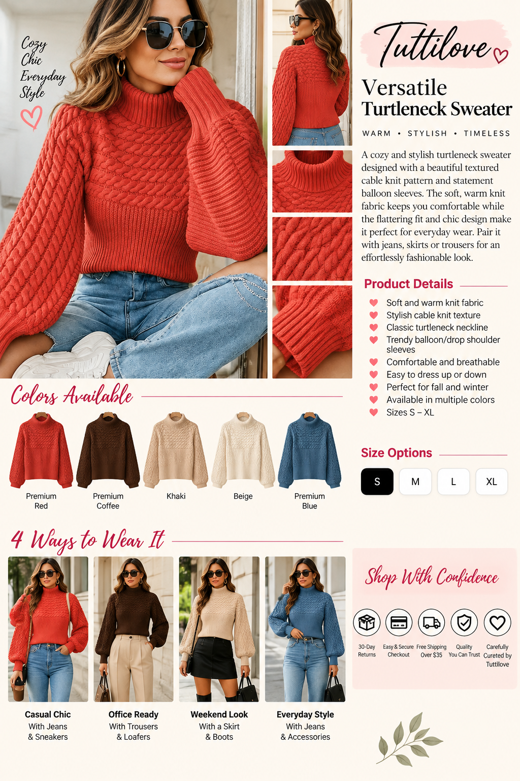 The Bella Cable-Knit Turtleneck Sweater