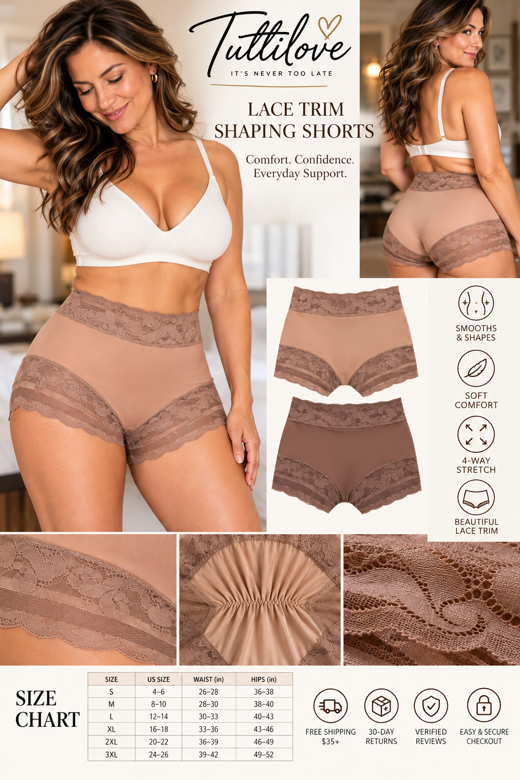 Lace Trim Colombian Shaping Shorts