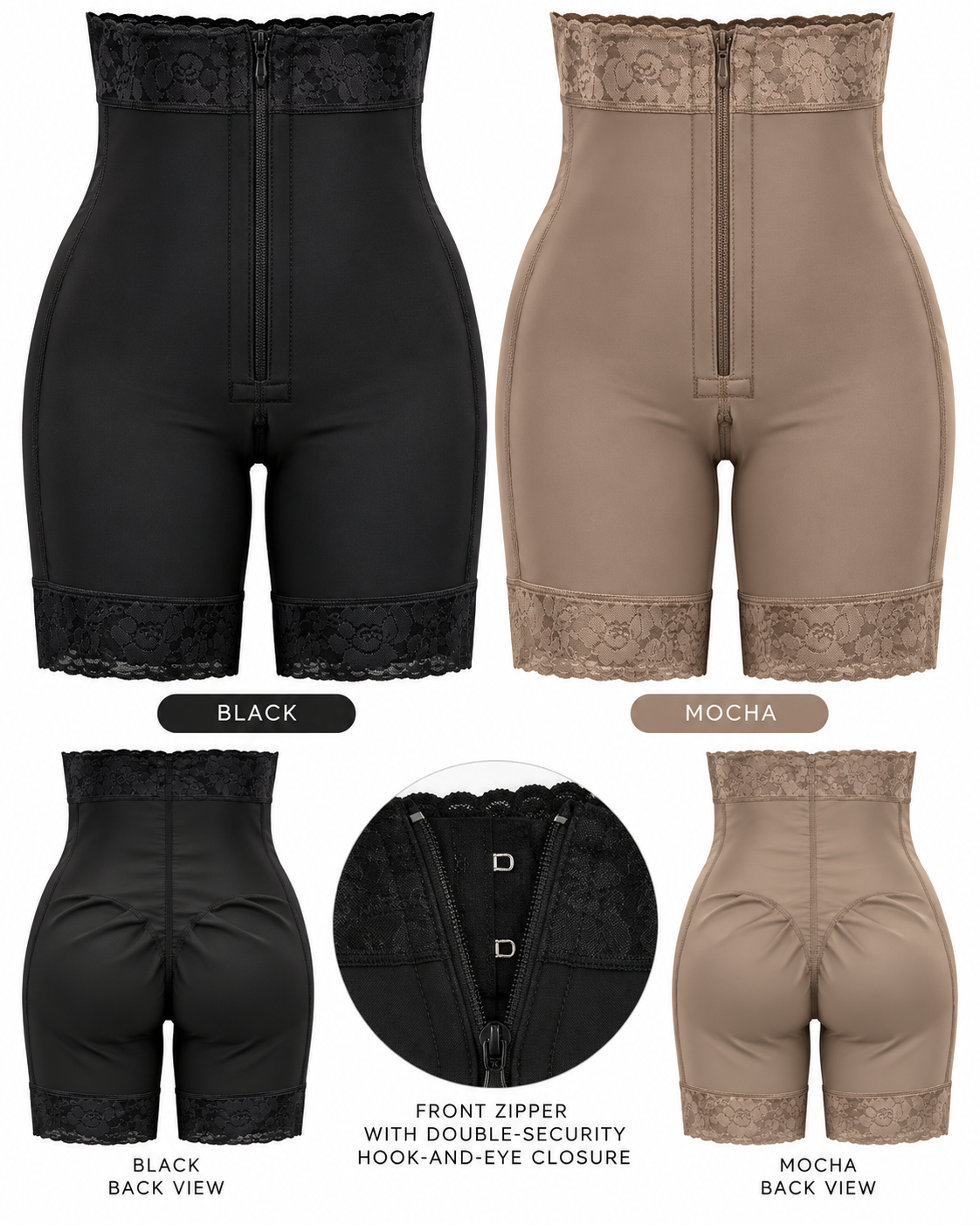 Colombian Mid-Thigh Shapewear Shorts with Front Zipper