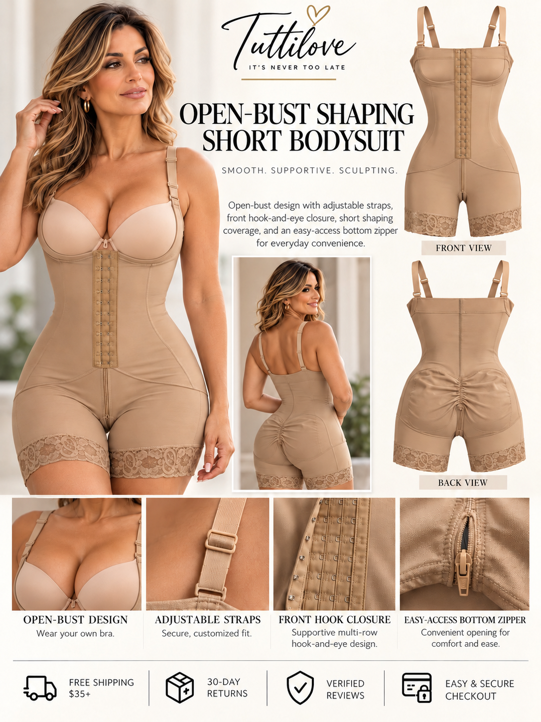 Elena Open-Bust Shaping Short Bodysuit