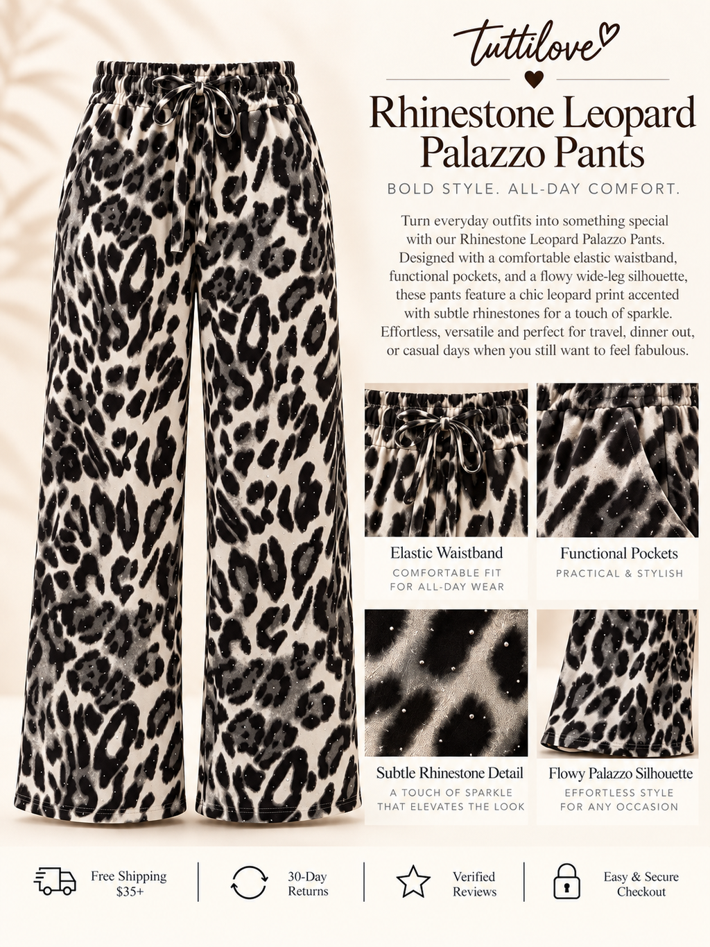 Rhinestone Leopard Palazzo Pants