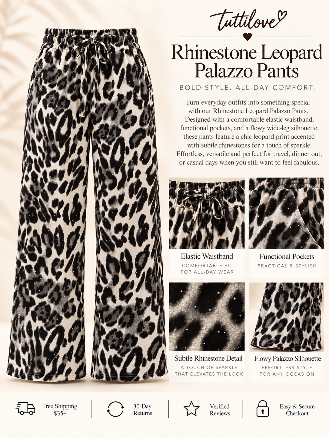 Rhinestone Leopard Palazzo Pants