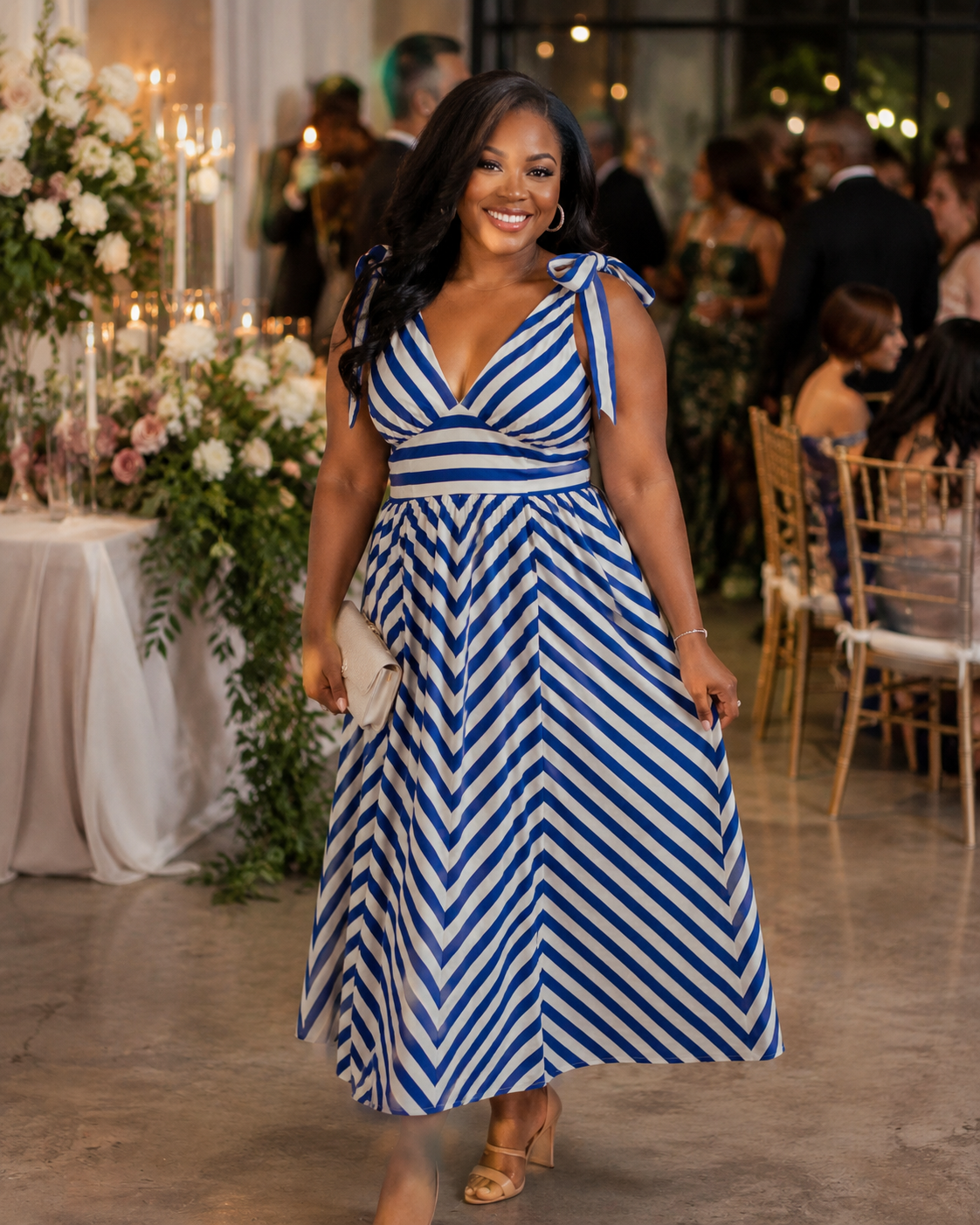 🔥BLUE VOYAGE STRIPE WOVEN MIDI DRESS