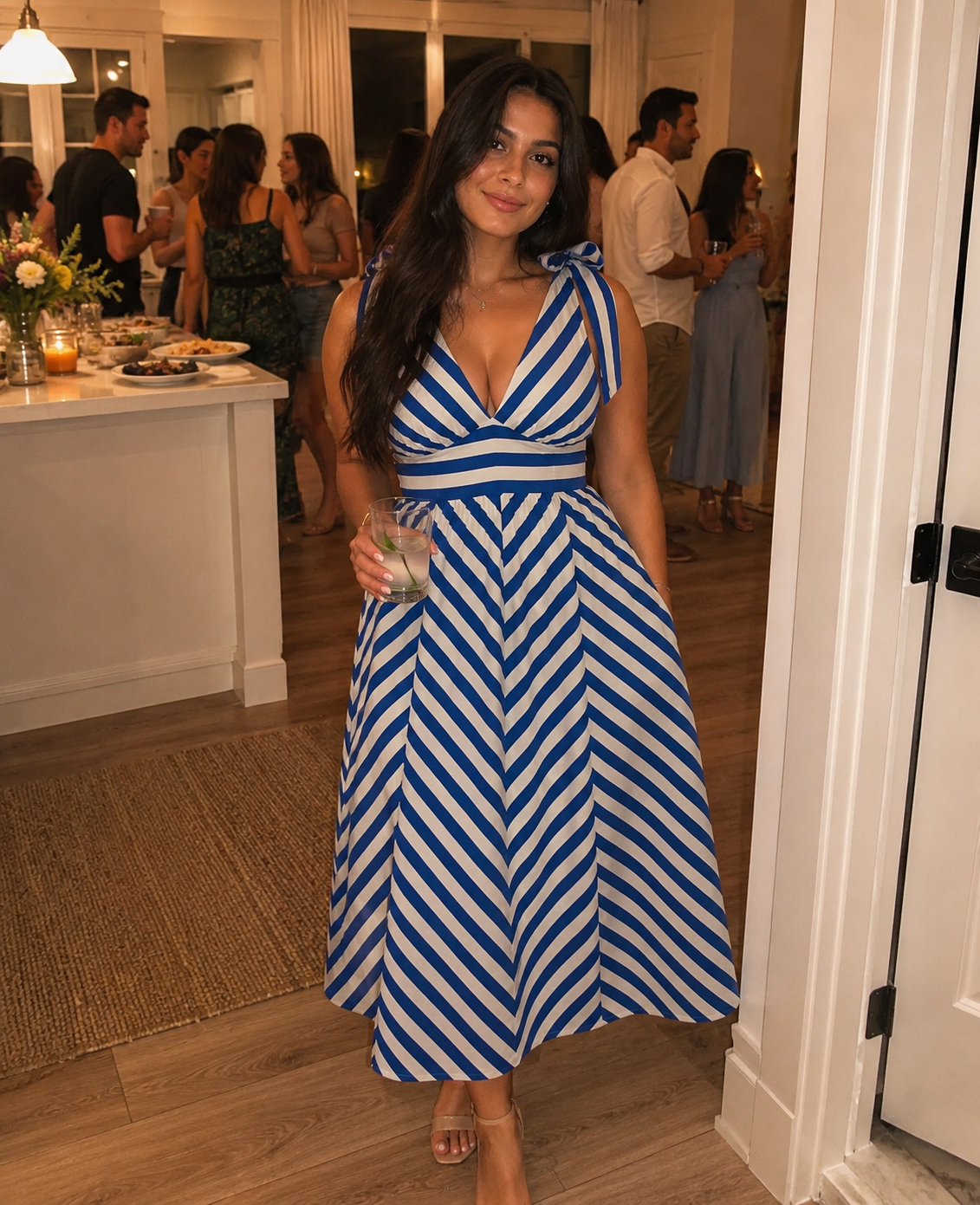 🔥BLUE VOYAGE STRIPE WOVEN MIDI DRESS