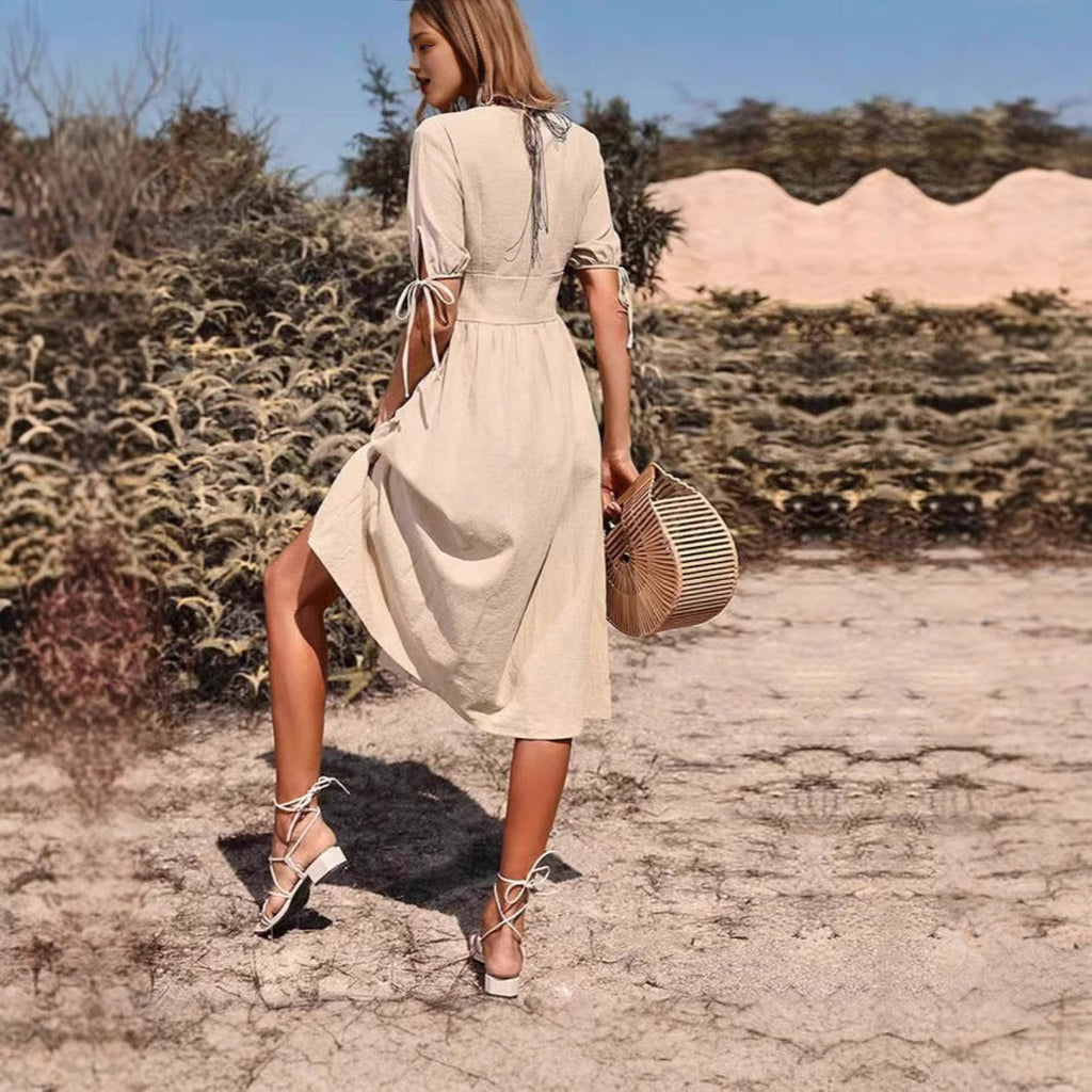 The Autumn Grace Button-Front Midi Dress