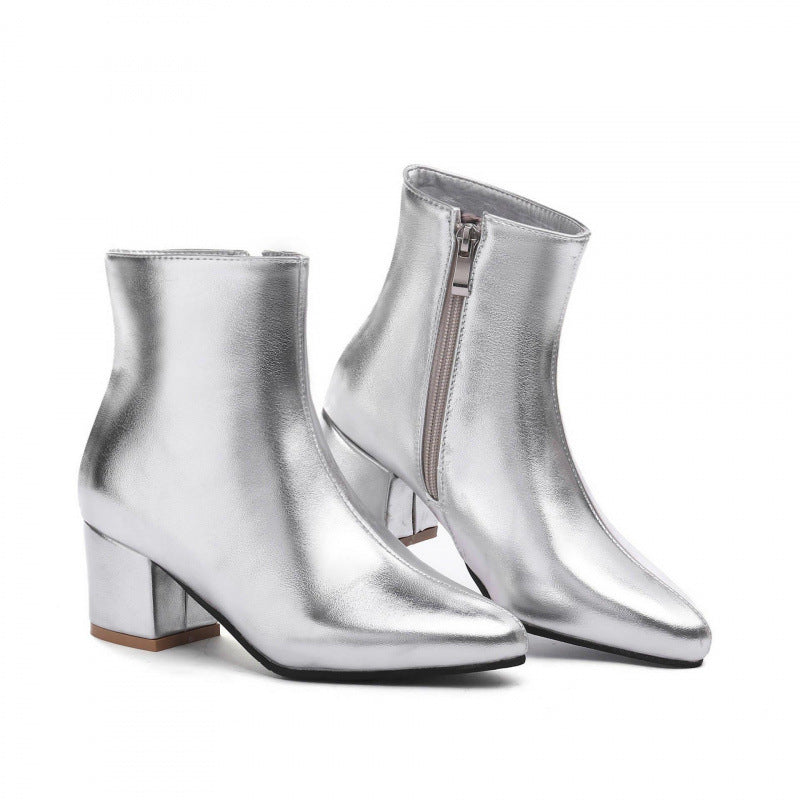 Chunky Heel Ankle Boots with Zipper