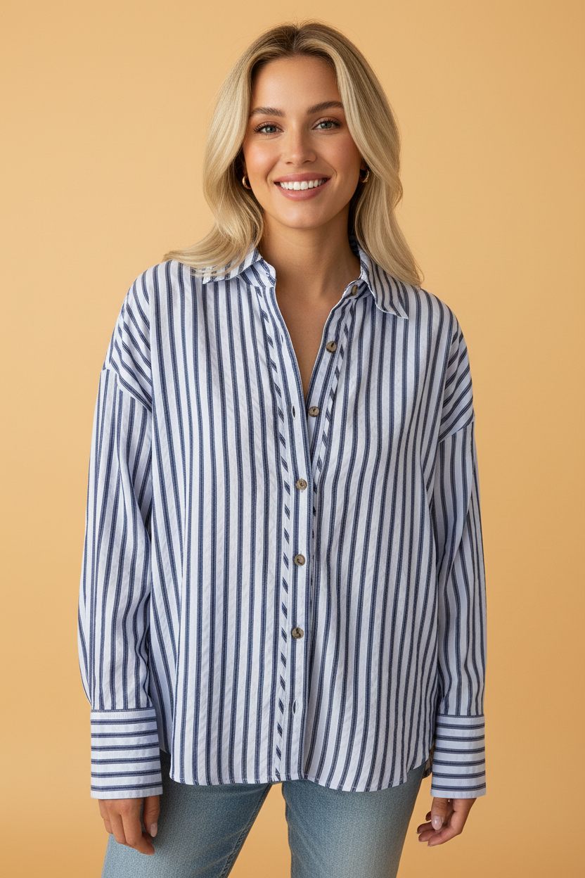 The Blue Stripe Chic Oversize Top- The Soft Girl Collection