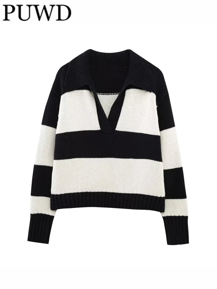 Marble Ray Striped Polo Sweater