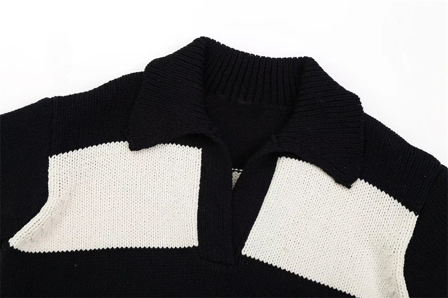 Marble Ray Striped Polo Sweater